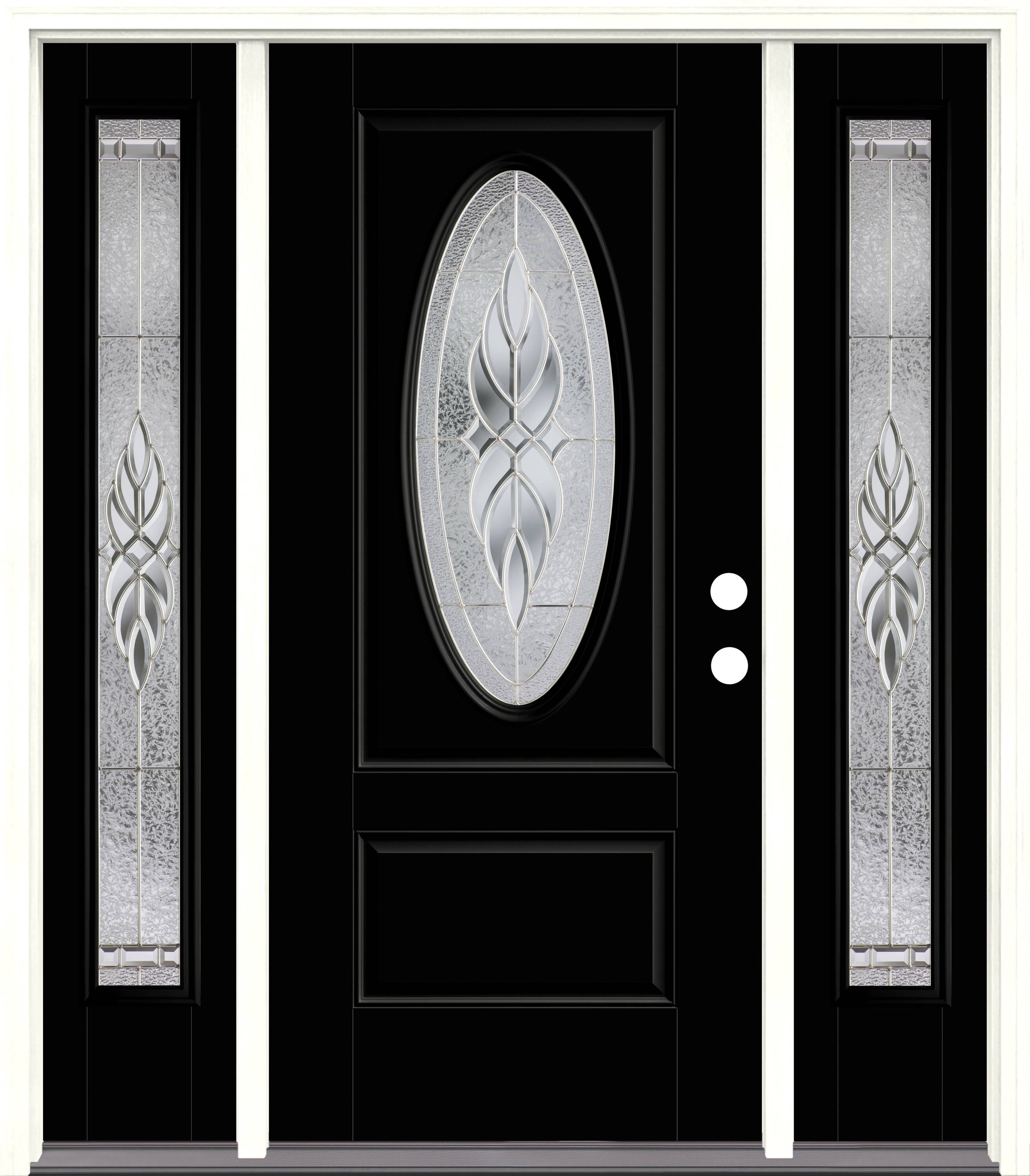 Therma-Tru TTB641152SOS Varissa Entry Door 68-in x 80-in x 4-9/16-in Fiberglass Oval lite Left-hand inswing Black Painted Prehung Front Door with Sidelights with Brickmould Insulating core