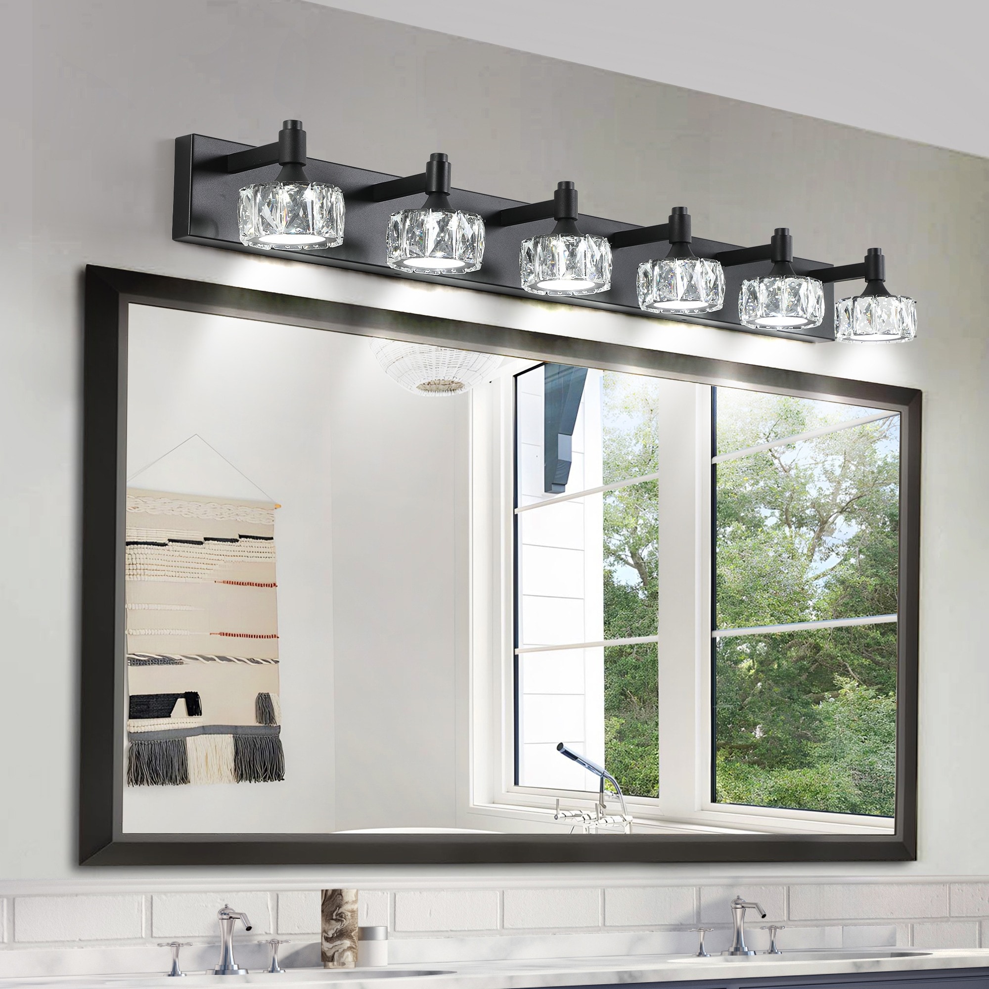 HyperDrop Cart Matte Black Crystal 6-Light LED Vanity Light Powder-Coated for Elegant Contemporary Decor