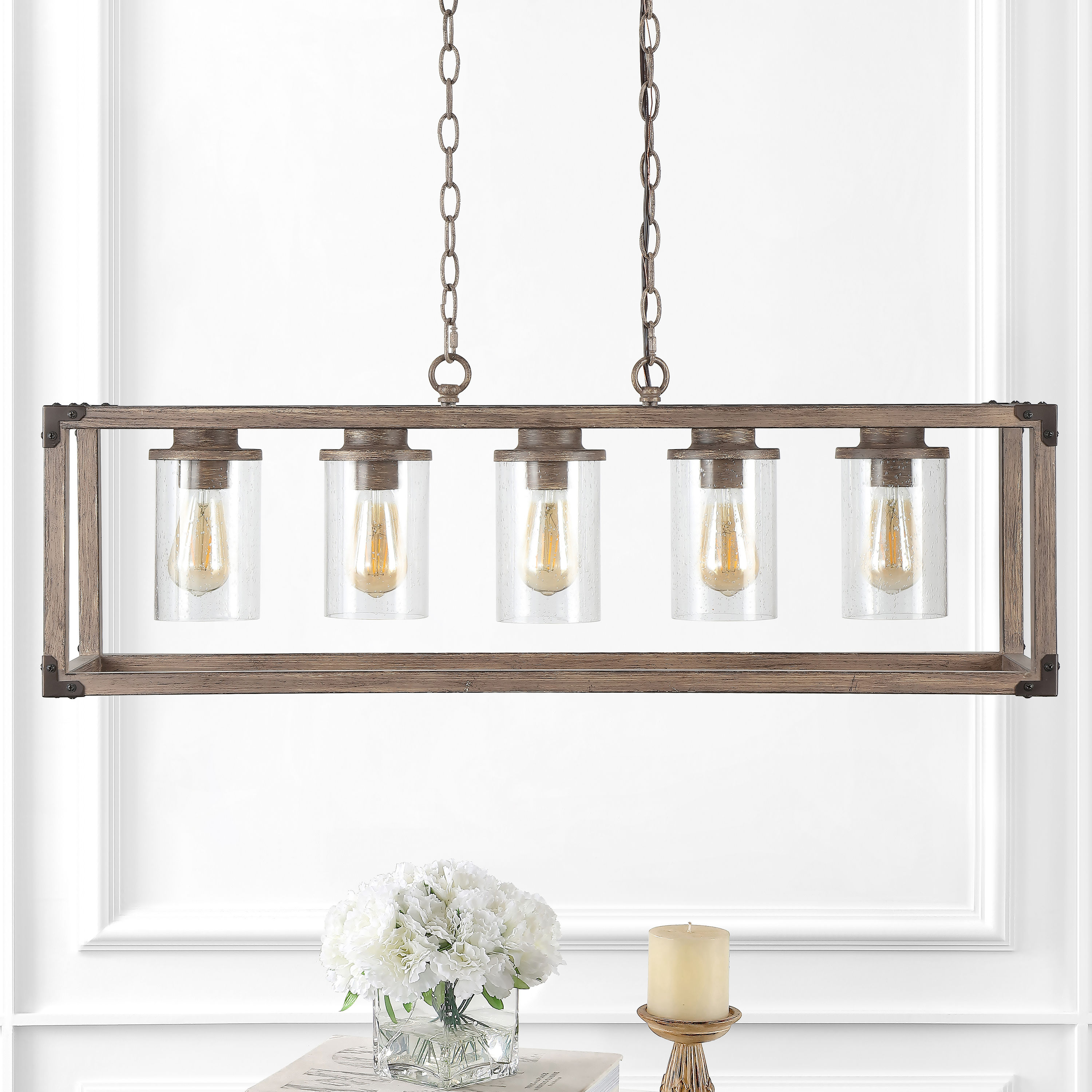 Zeniba 36" Rustic Farmhouse LED Pendant with Seeded Glass - Oil-rubbed Bronze