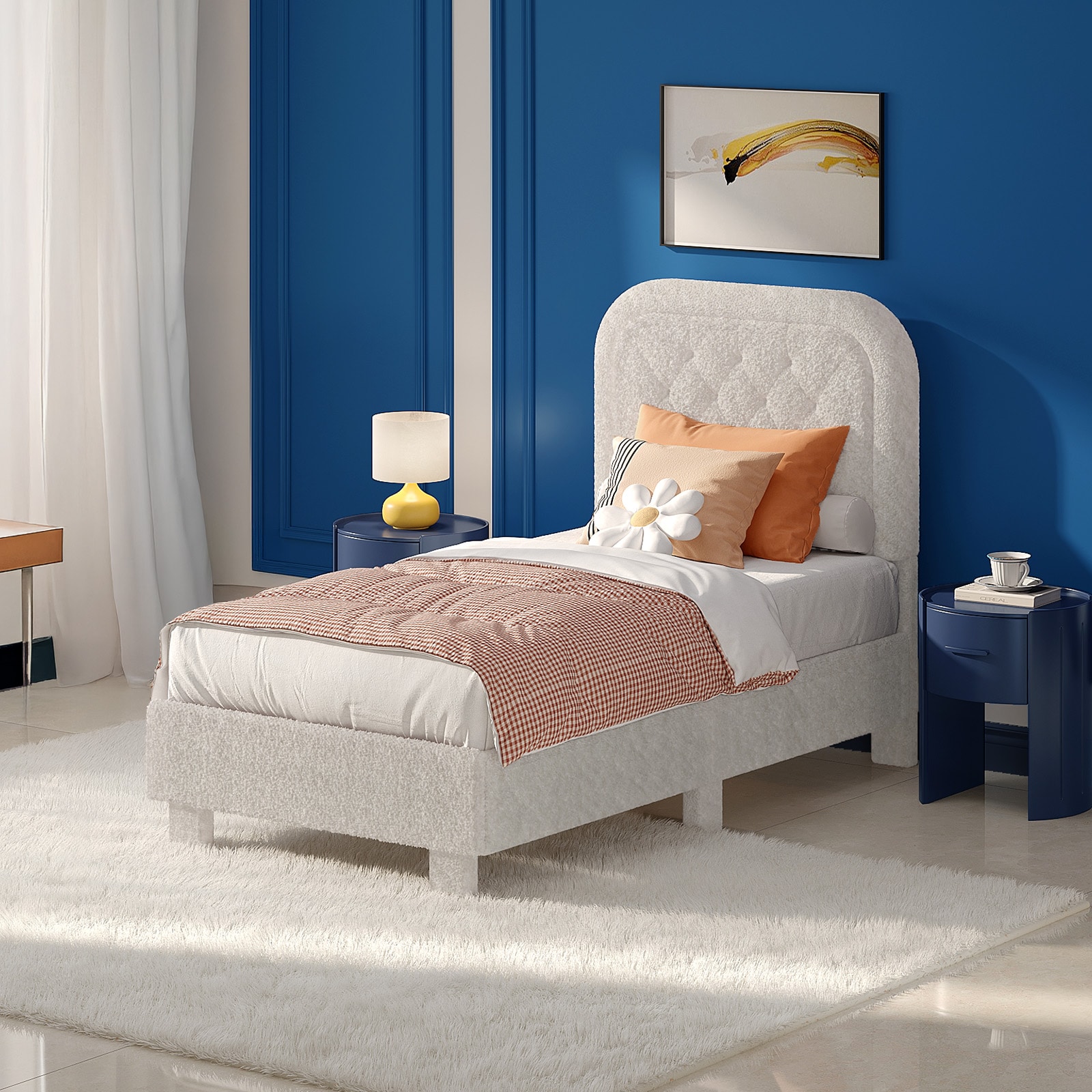 VINGLI - Twin Size Cloud Bed Frame with Headboard/Upholstered Bed Frame with Rounded Corners/Plat...