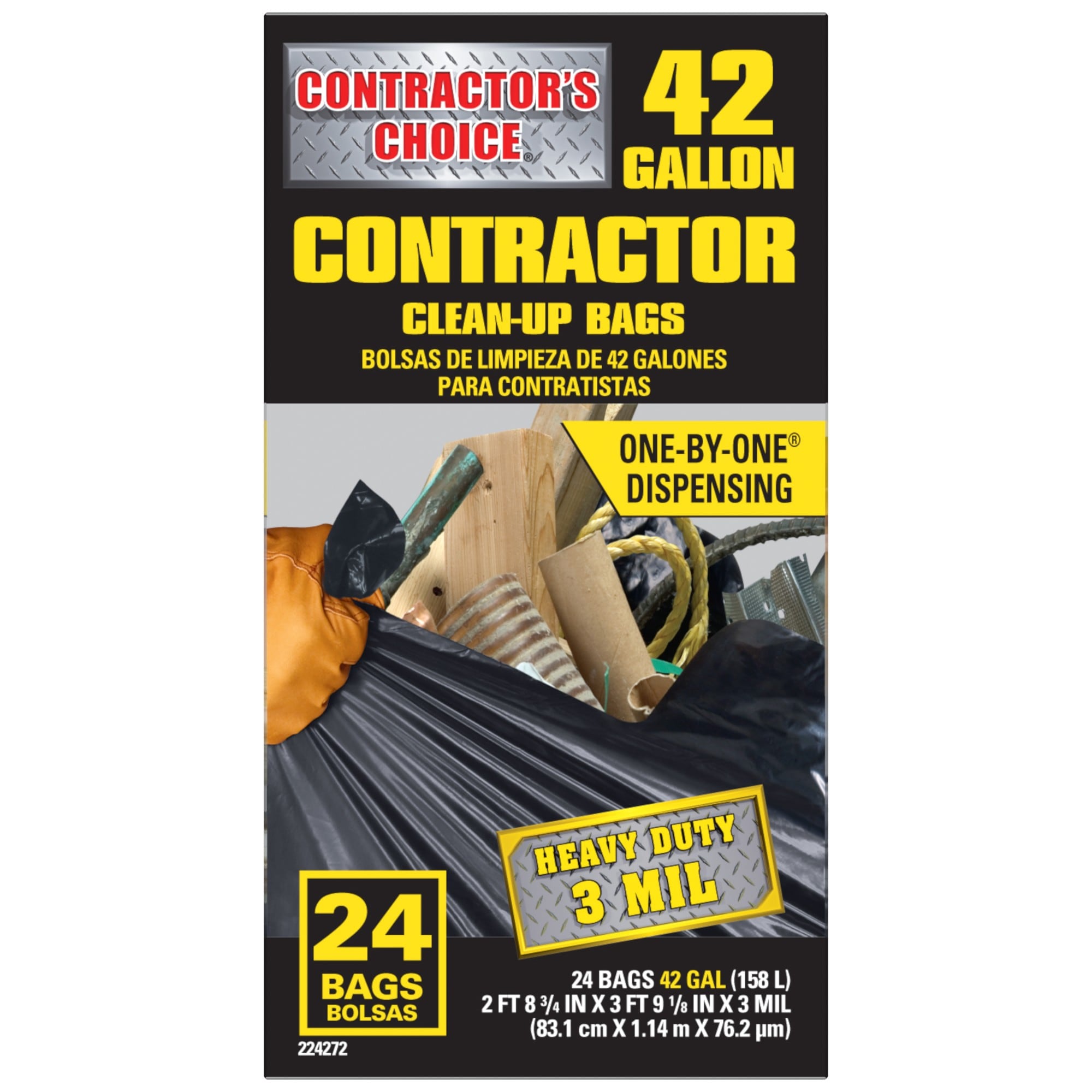 Contractor's Choice Contractor 42-Gallons Black Outdoor Plastic  Construction Flap Tie Trash Bag (50-Count)