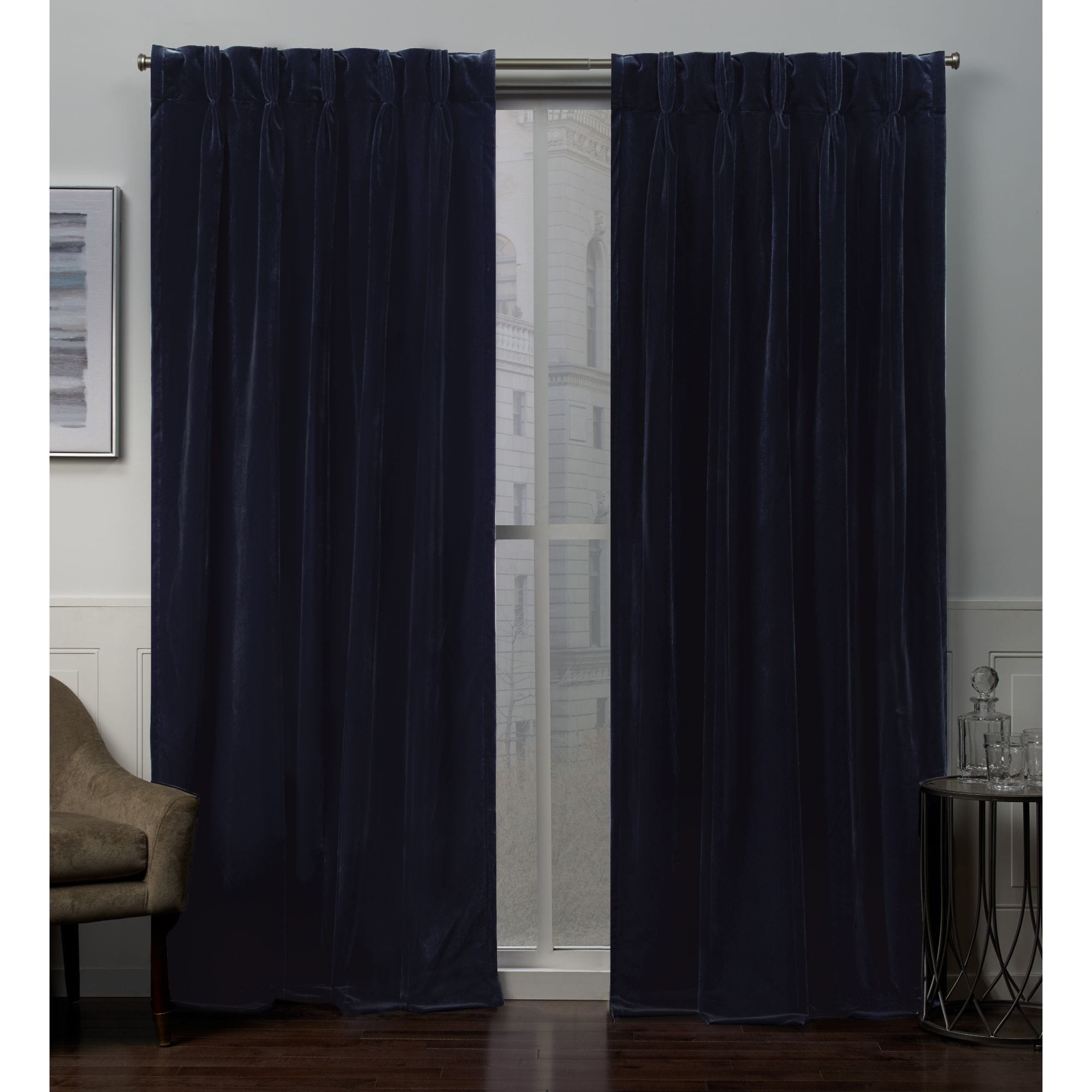 Exclusive Home EH8432-02 2-108P 108-Inches Navy Light filtering Pinch pleat Curtain panel pair