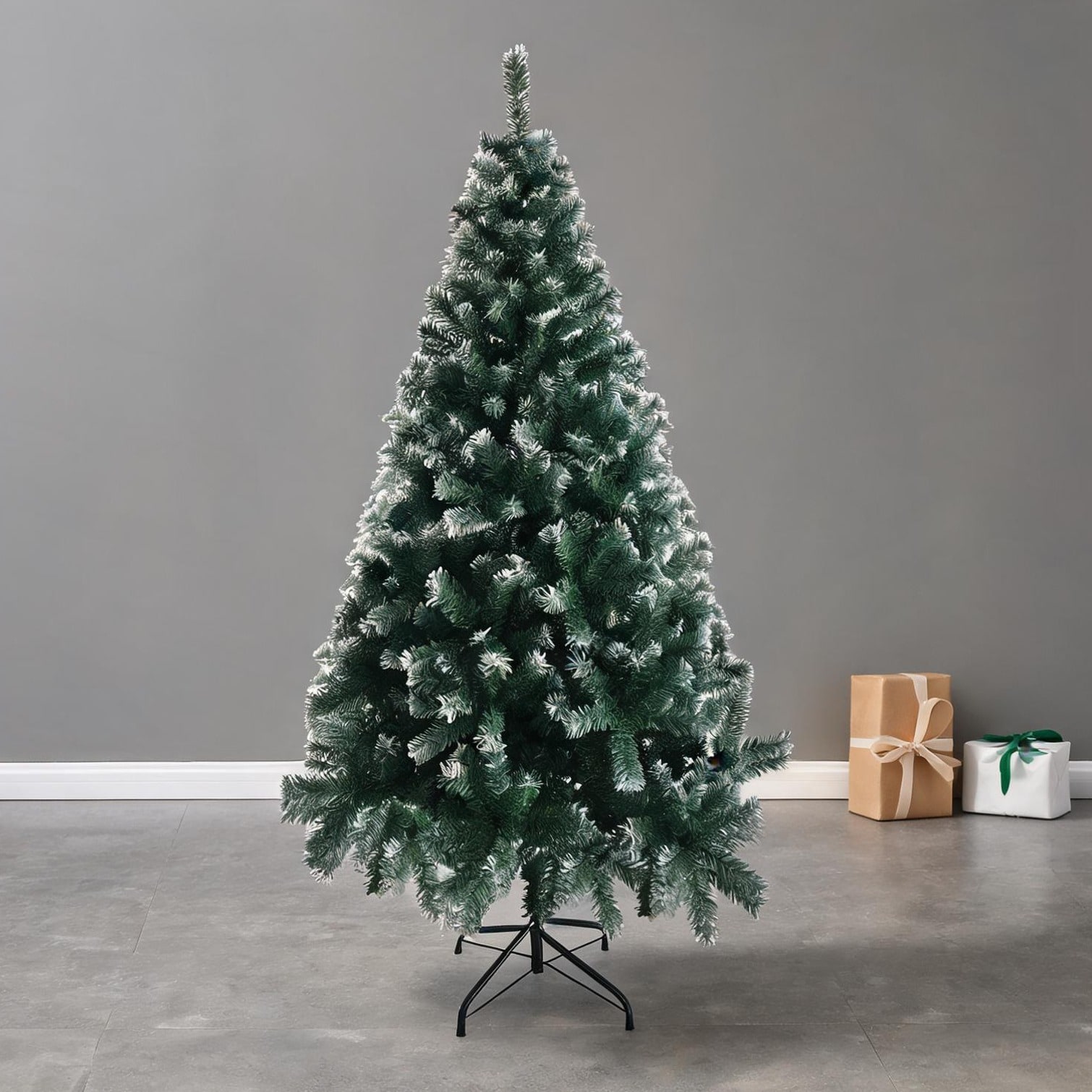 Watnature 6 ft artificial Christmas tree Home and Furniture Home with Light Green and White Leaves Are Made Of and white iron base
