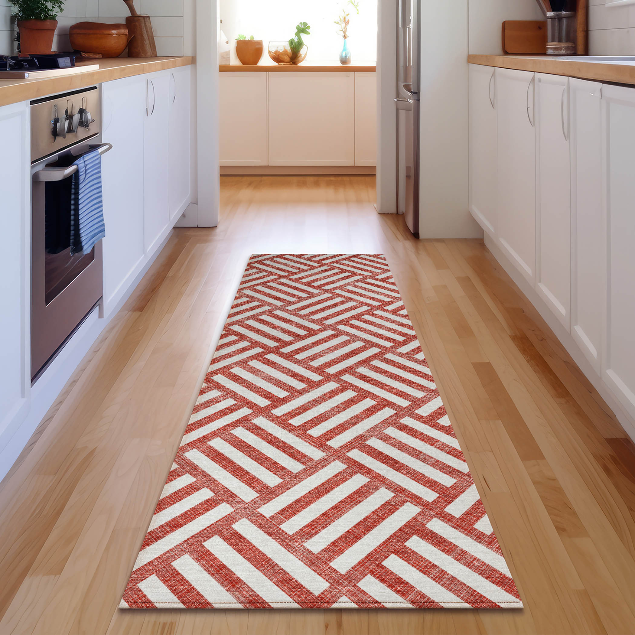 Addison Rugs AMF620RD2X8 Mayfield AMF620RD 2 x 7 (ft) Polyester Red Rectangular Indoor Geometric Machine washable Runner rug