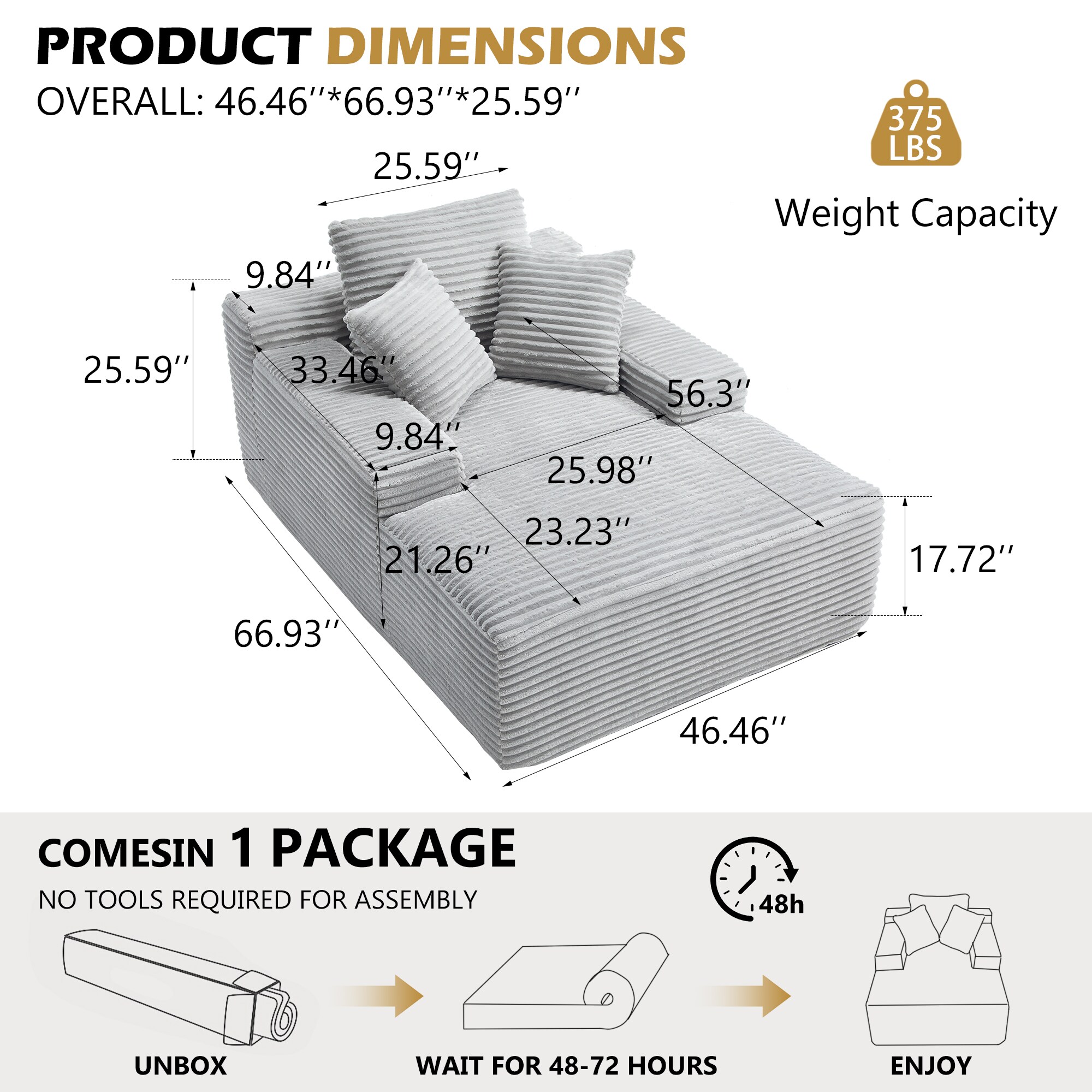 Hrinhom HC-D2041-LIGHT GREY Chaises-Settees - View #9