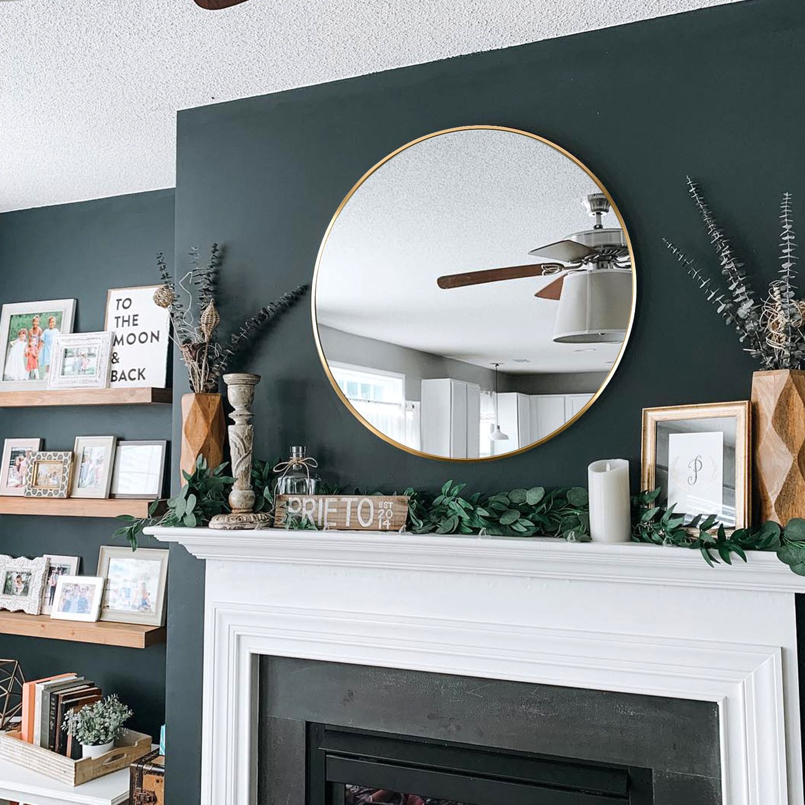 Nestfair SDK0308G 16-Inches W x 16.0-Inches H Round Gold Framed Wall Mirror