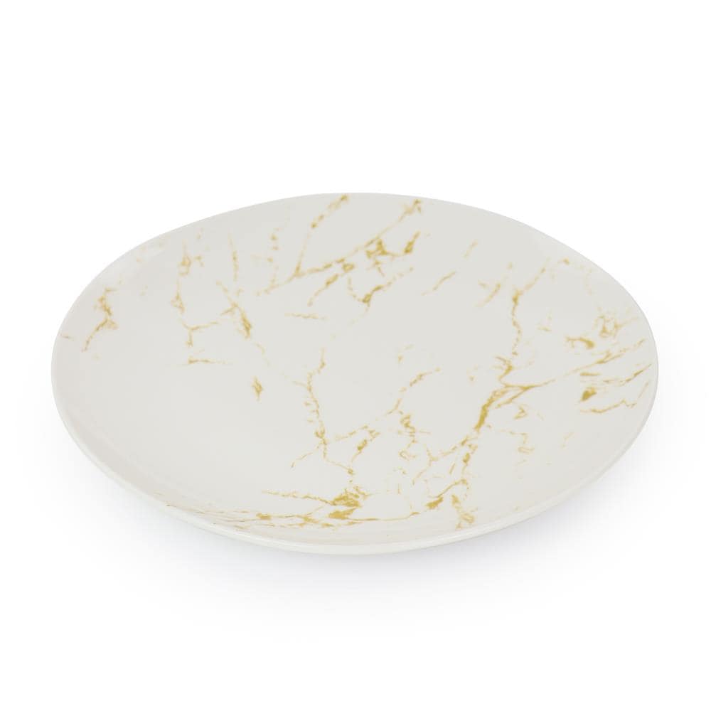 White and Gold Marble Ceramic Dinnerware Set, Service for 4