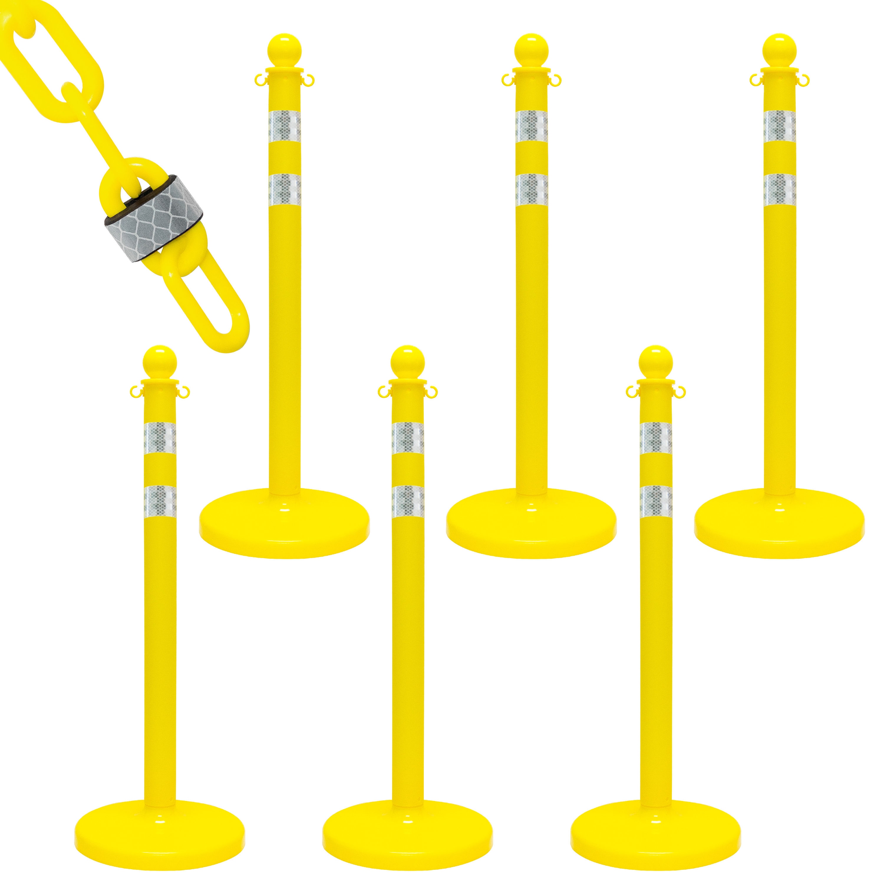 Mr. Chain 72149-6 Yellow Medium Duty Reflective Stanchion and Reflective Chain Kit (6-Pack)