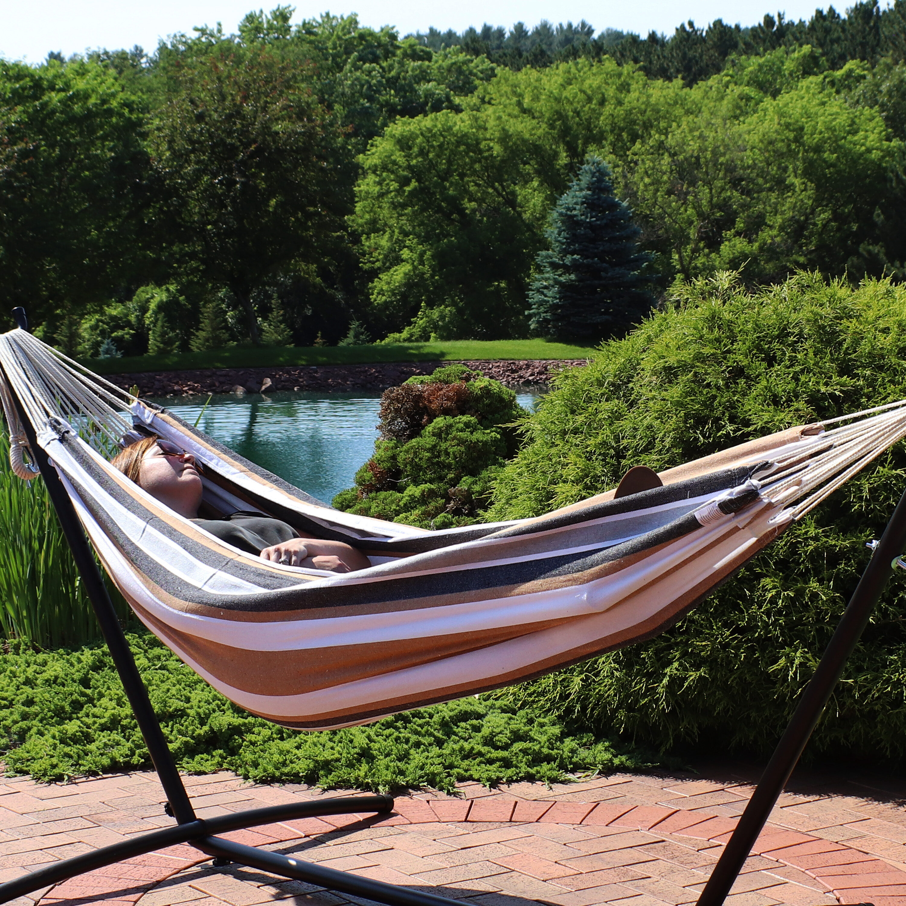 Sunnydaze Decor Large Cotton Hammock in Calming Desert Brown 125 in x 60 in 450 lb Capacity Durable Comfortable Ideal for Two People in the Hammocks department at Lowes