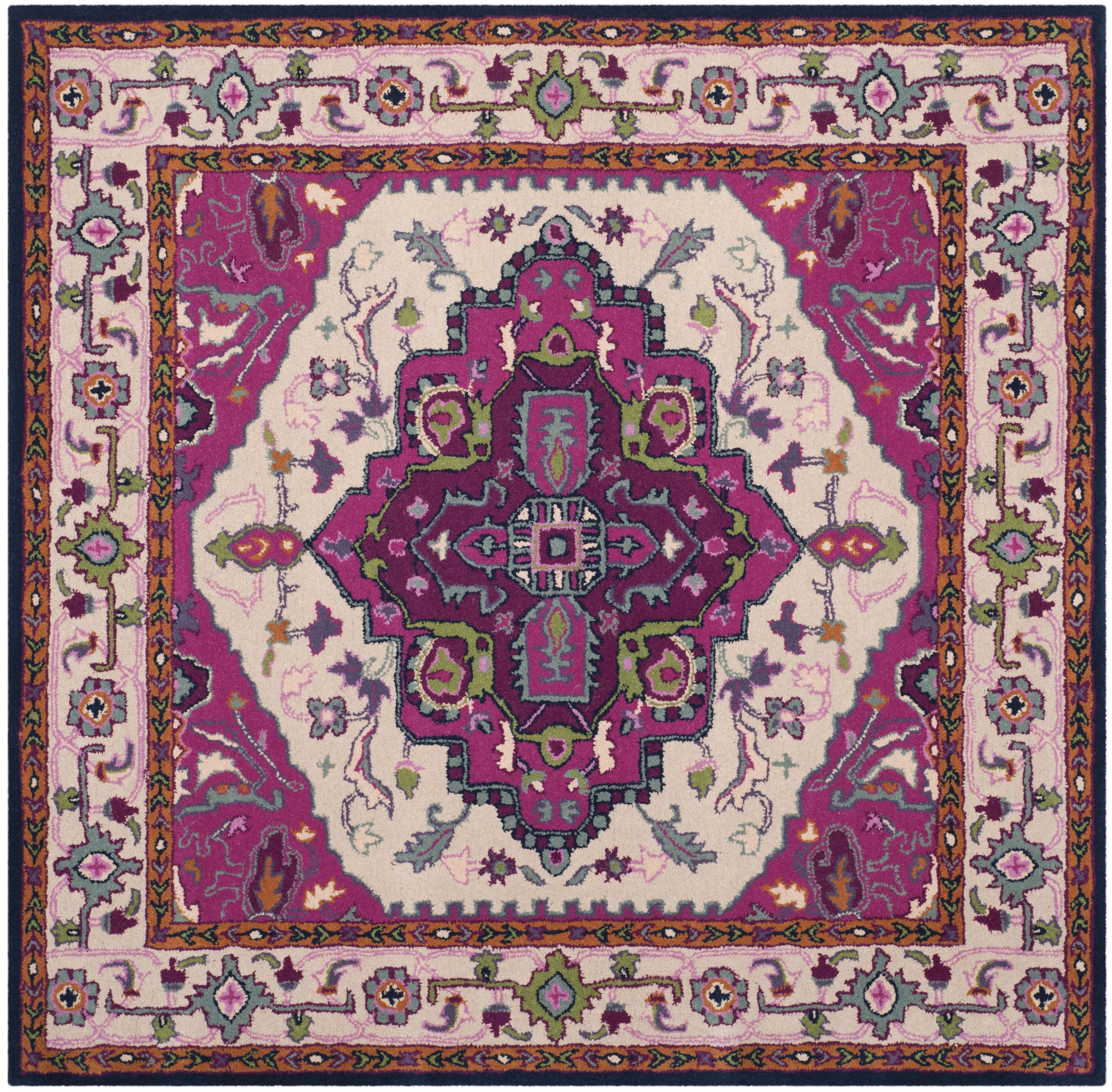 Safavieh BLG541A-5SQ Bellagio Elche 5 x 5 (ft) Tufted Wool Ivory/Pink Square Indoor Floral/Botanical Oriental Area rug