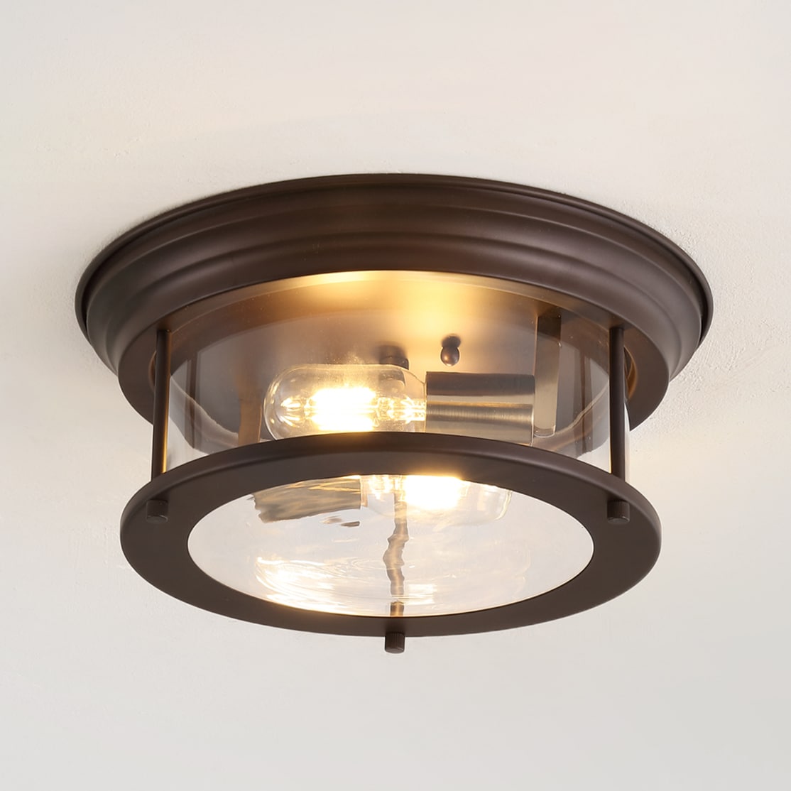 JONATHAN  Y JYL7446E Lauren 13.25" Metal/Glass Classic Transitional 1 -Light 13.25-in Black Flush Mount Light