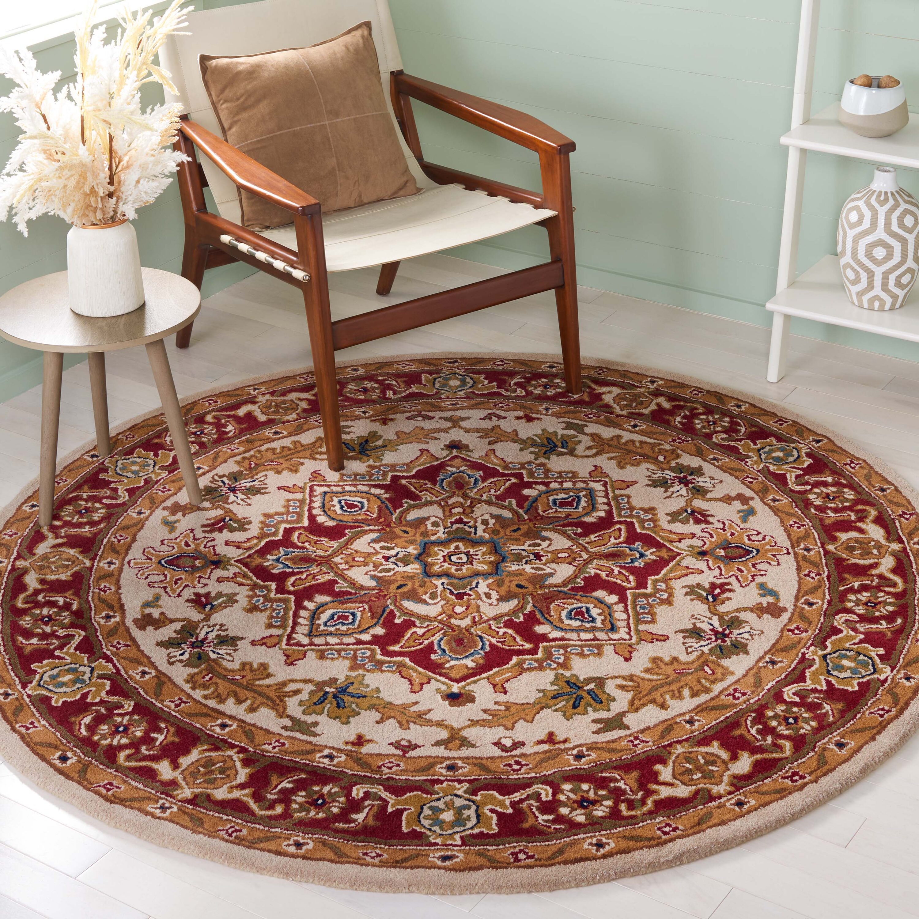  Cl763 Light Gold/Red Traditional 6ft x 6ft Round Rug