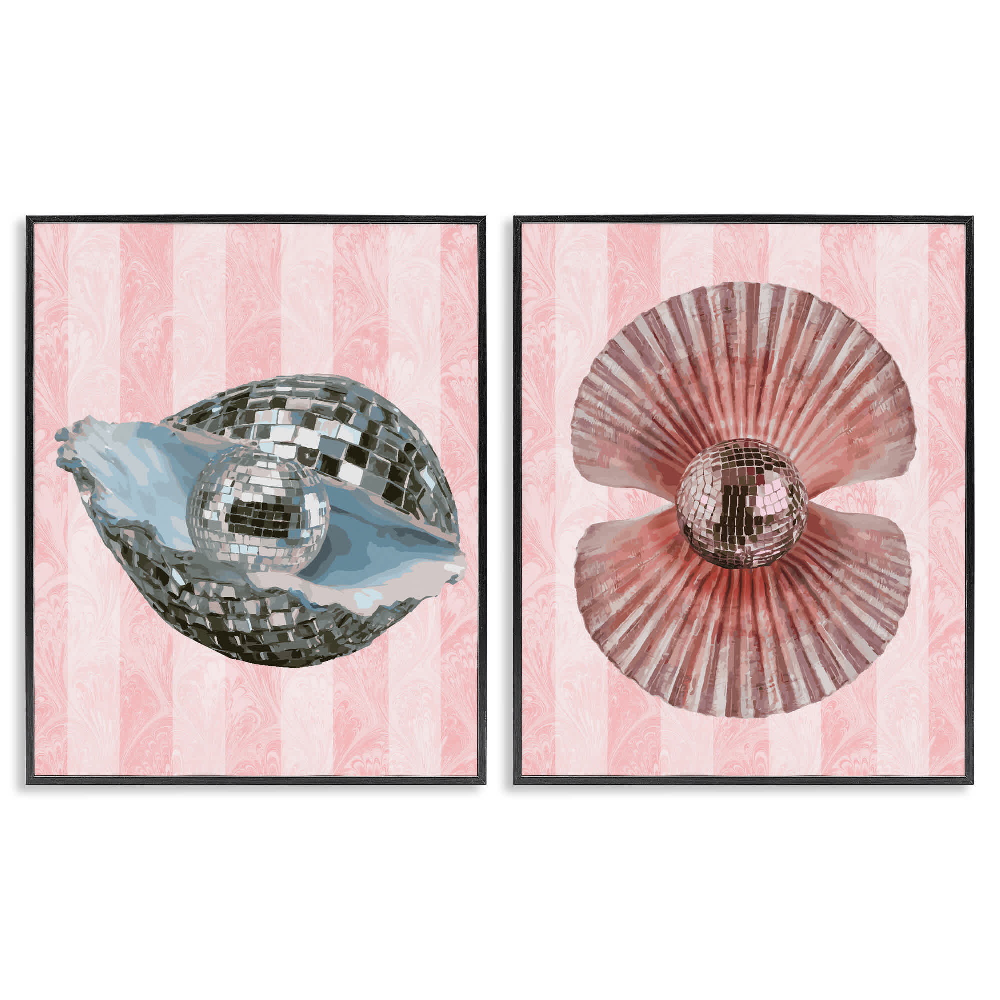 Stupell Industries B2-811-FR-2PC-16X20 Pastel Disco Ball Sea Life 2 Piece Black Framed Giclee Art Set By Lil' Rue 16 x 20