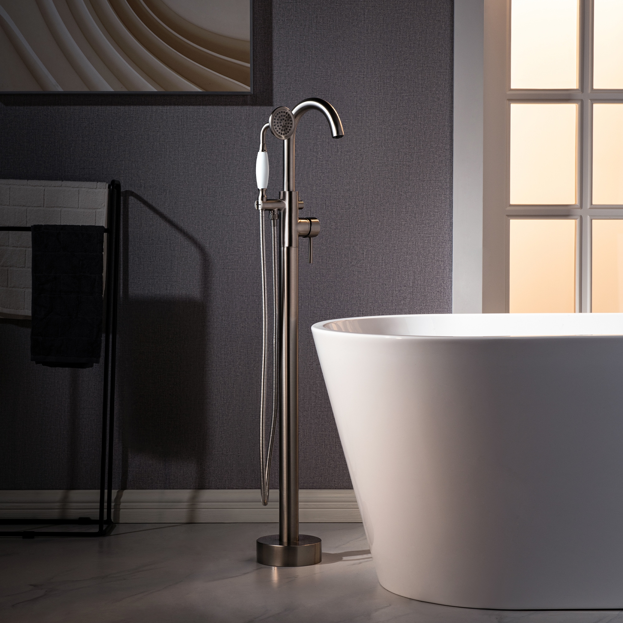 Woodbridge LF934 Vienna Brushed Nickel 1-handle Freestanding High-arc Bathtub Faucet with Hand Shower