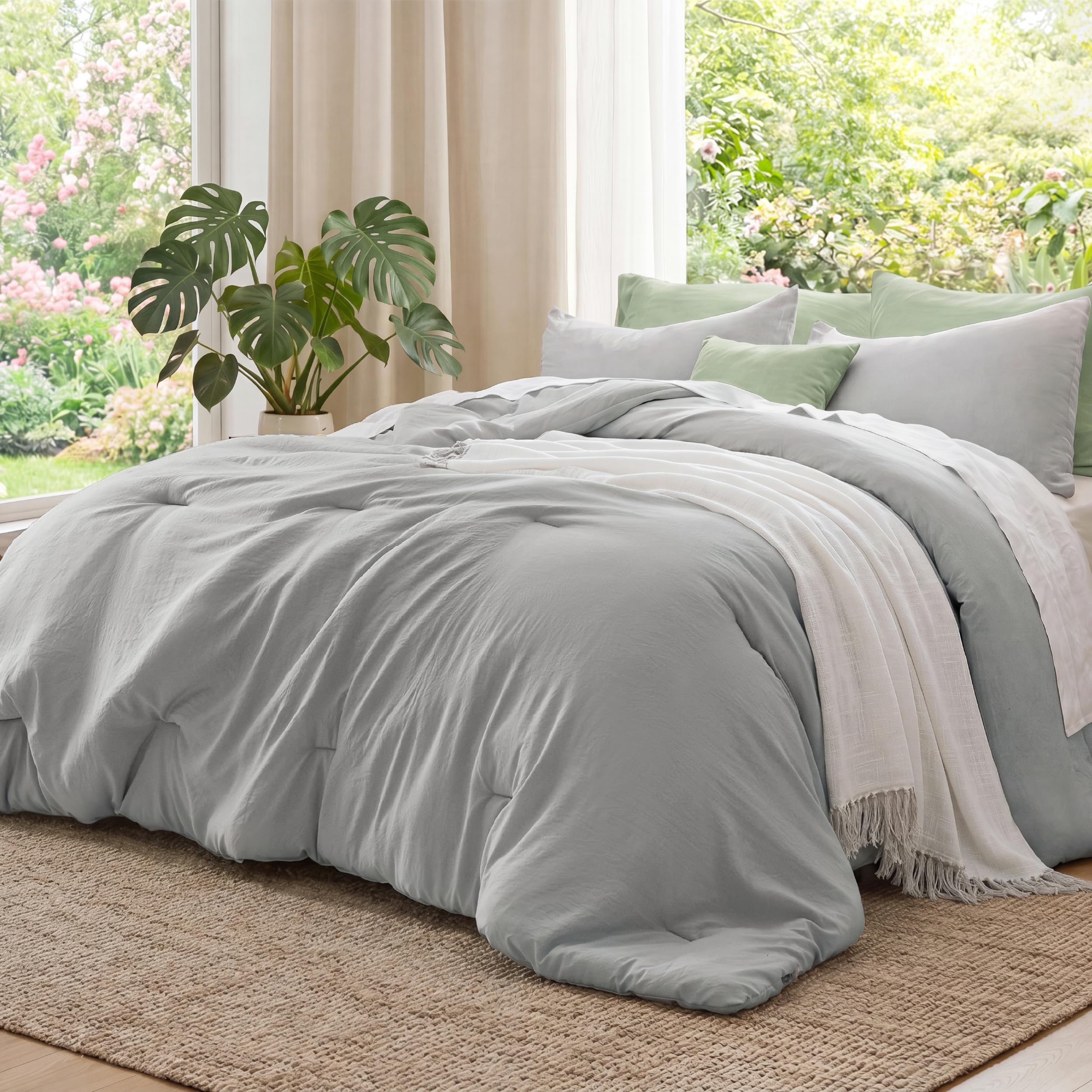 Bedsure 82x86 Full 3-Piece Grey Cotton Comforter Set