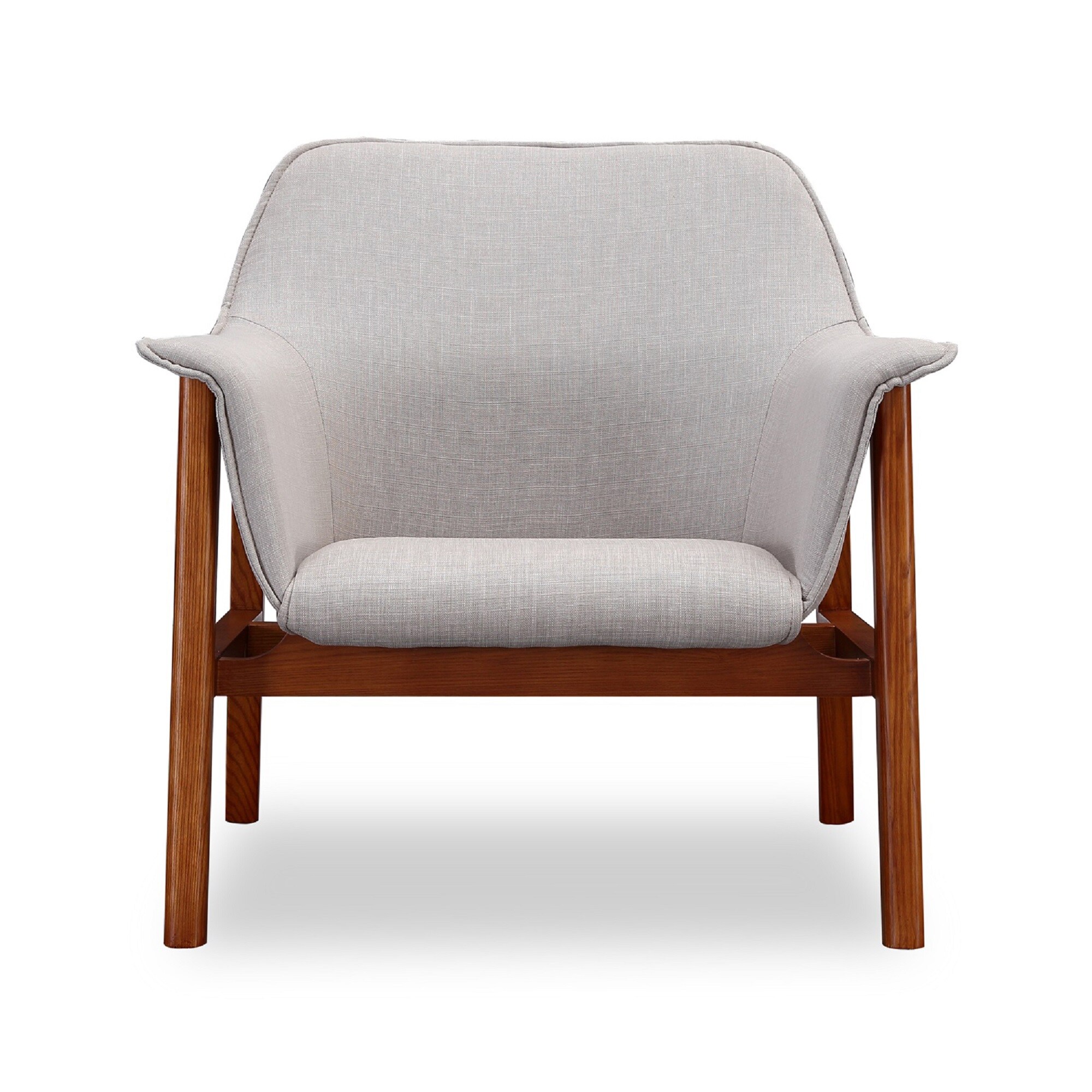 Mid Century Grey Linen & Walnut Wood Accent Chair Set