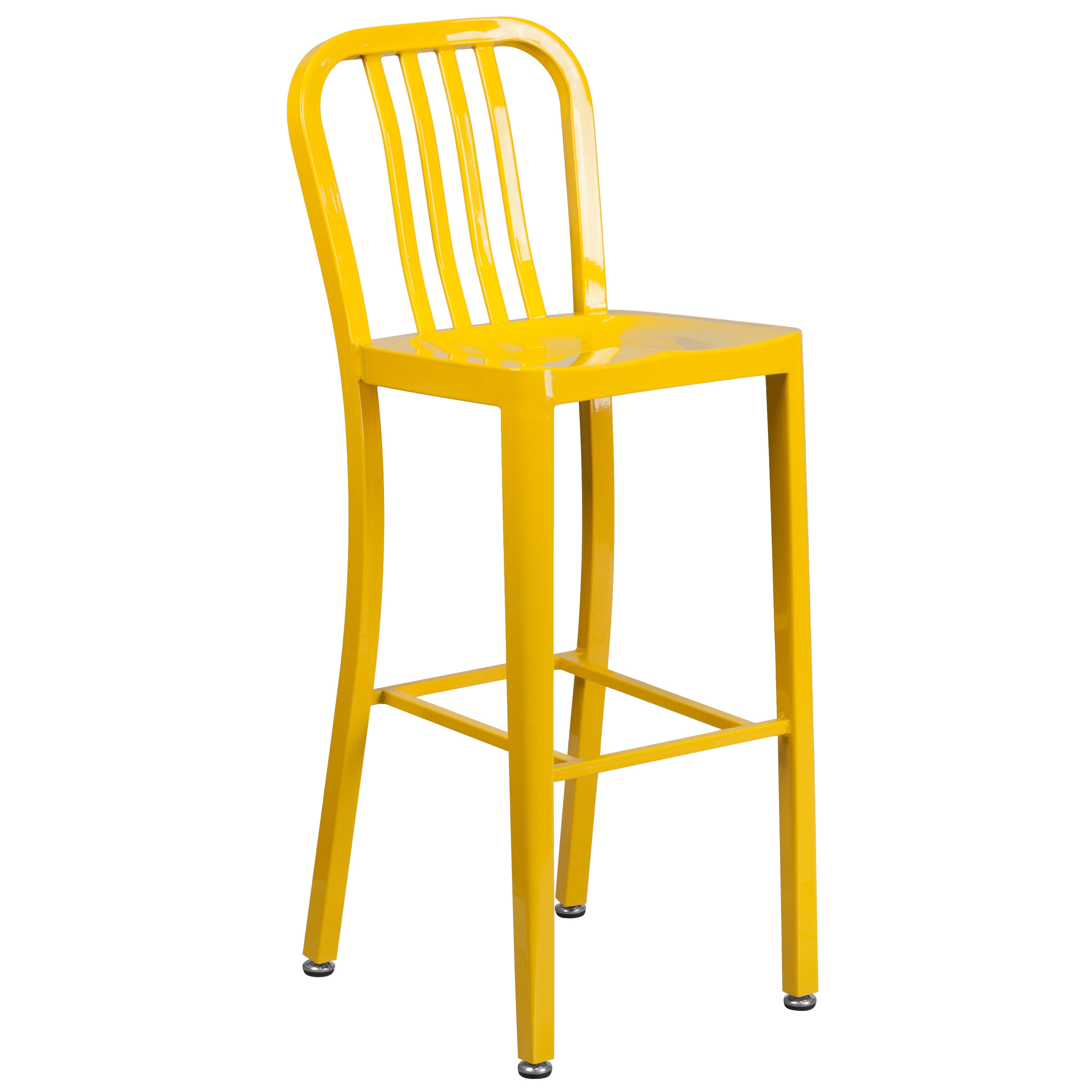 Santorini 30 Inch Yellow Galvanized Steel Indoor/Outdoor Counter Bar Stool With Slatted Back And Powder Coated Finish