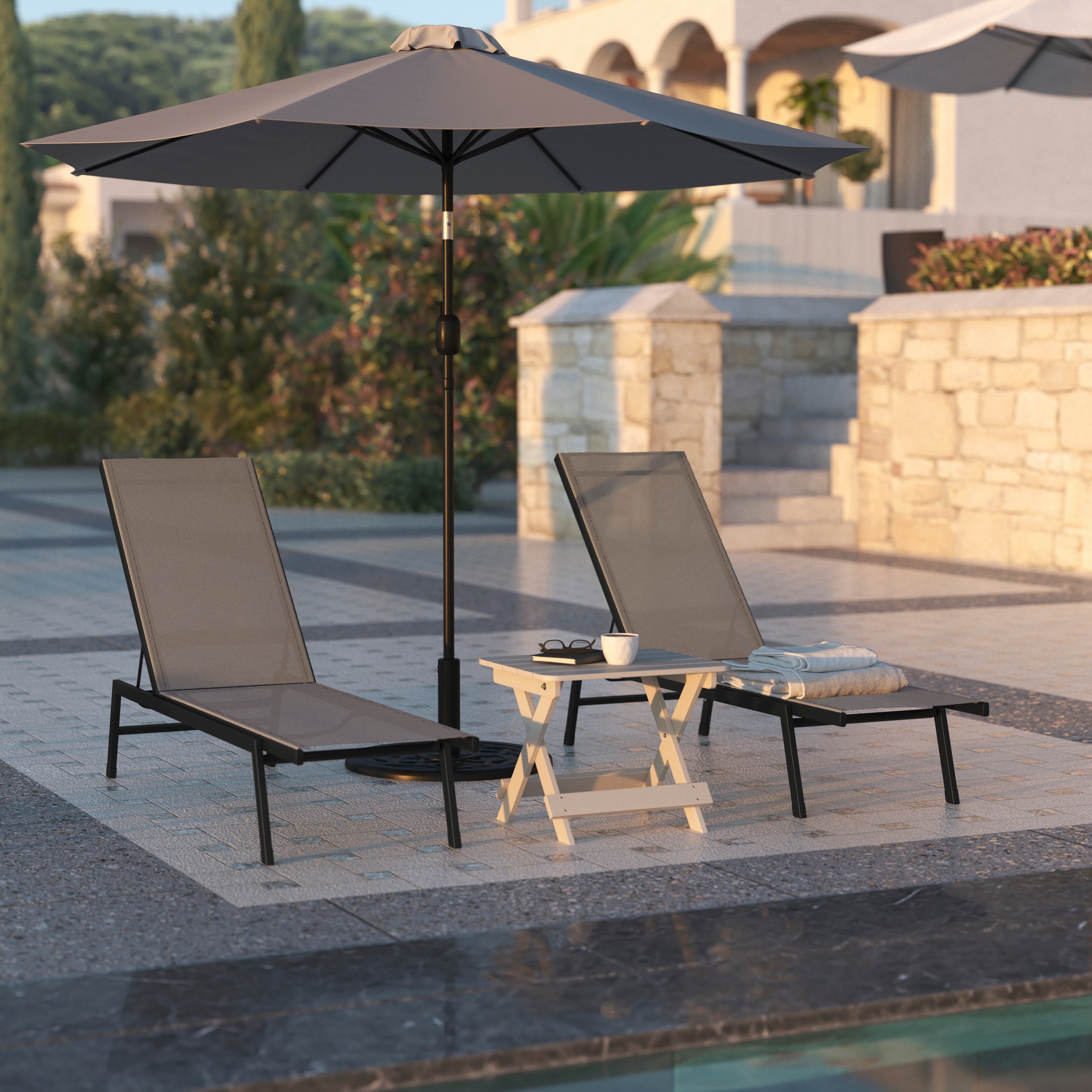 Brazos Adjustable Brown and Black Steel Outdoor Chaise Lounge Chair