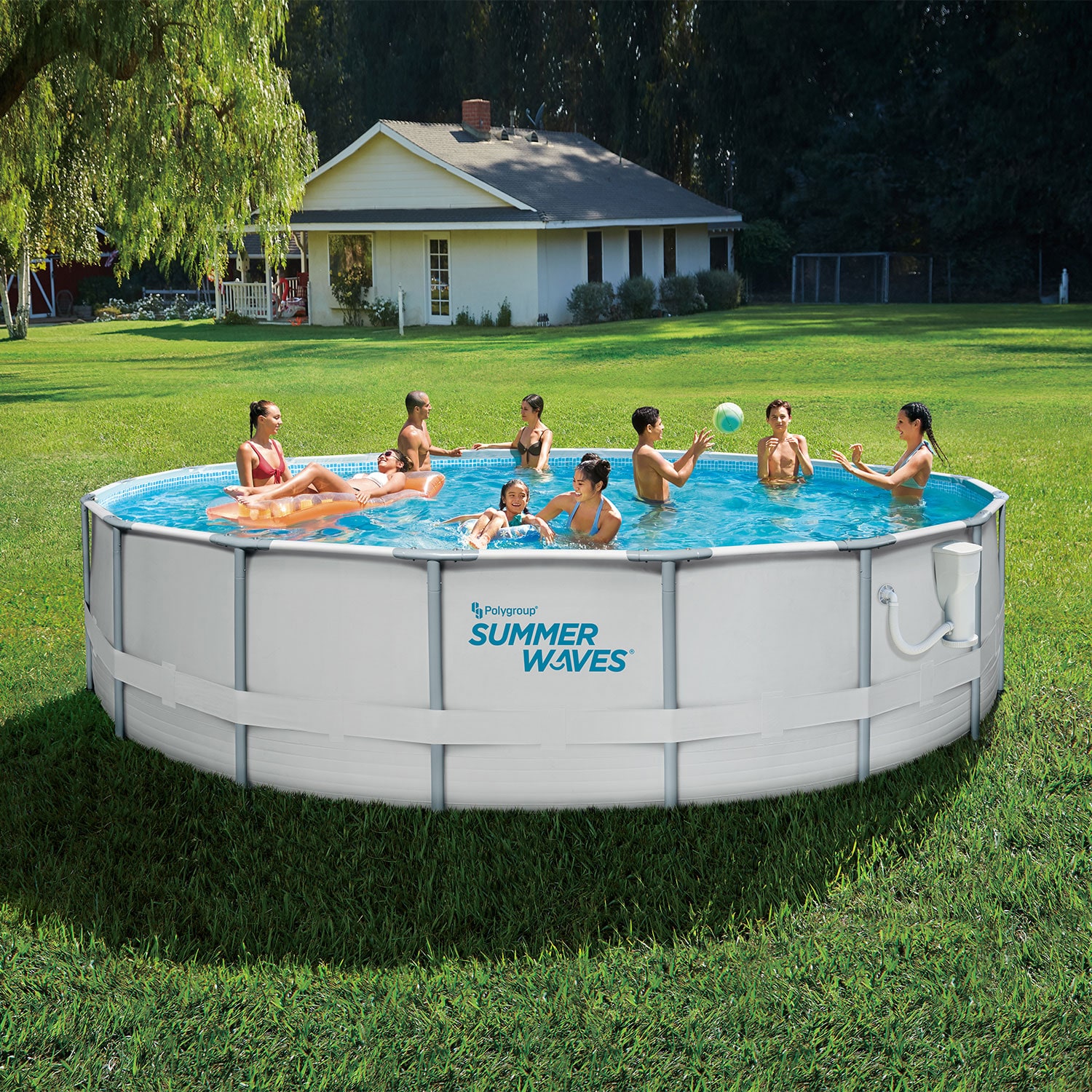 Summer Waves 14-ft x 14-ft x 36-in Metal Frame Round Above-Ground Pool with  Filter Pump and Ladder at