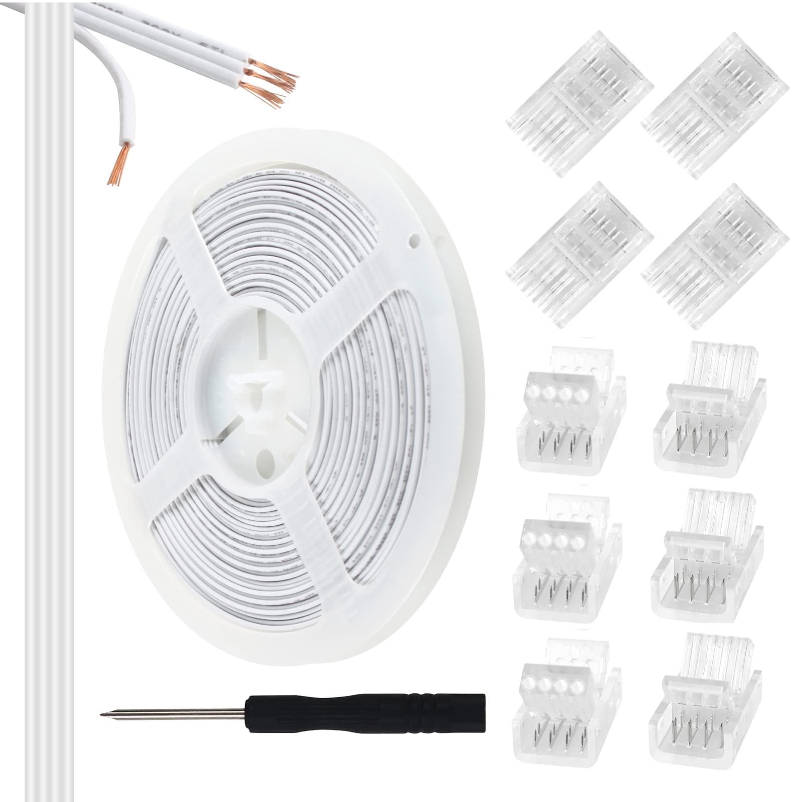 Aoibox  4 Pin 10mm RGB LED Strip Connector Kit with 32 8 ft 22 AWG Extension Cable 10 Pack Strip to Wire