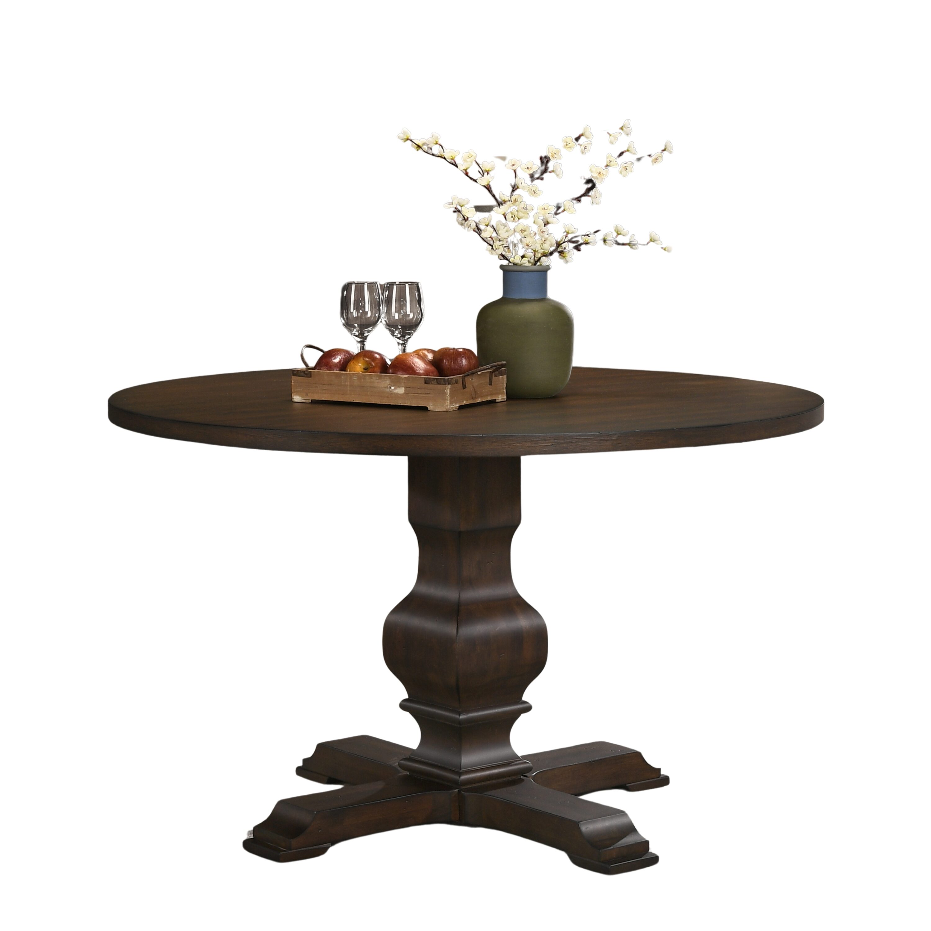 Roundhill Furniture T407 Havre Burnish Oak Round Casual Dining Table, MDF with Burnish Oak Wood Pedestal Base 47.25-in L x 30-in H