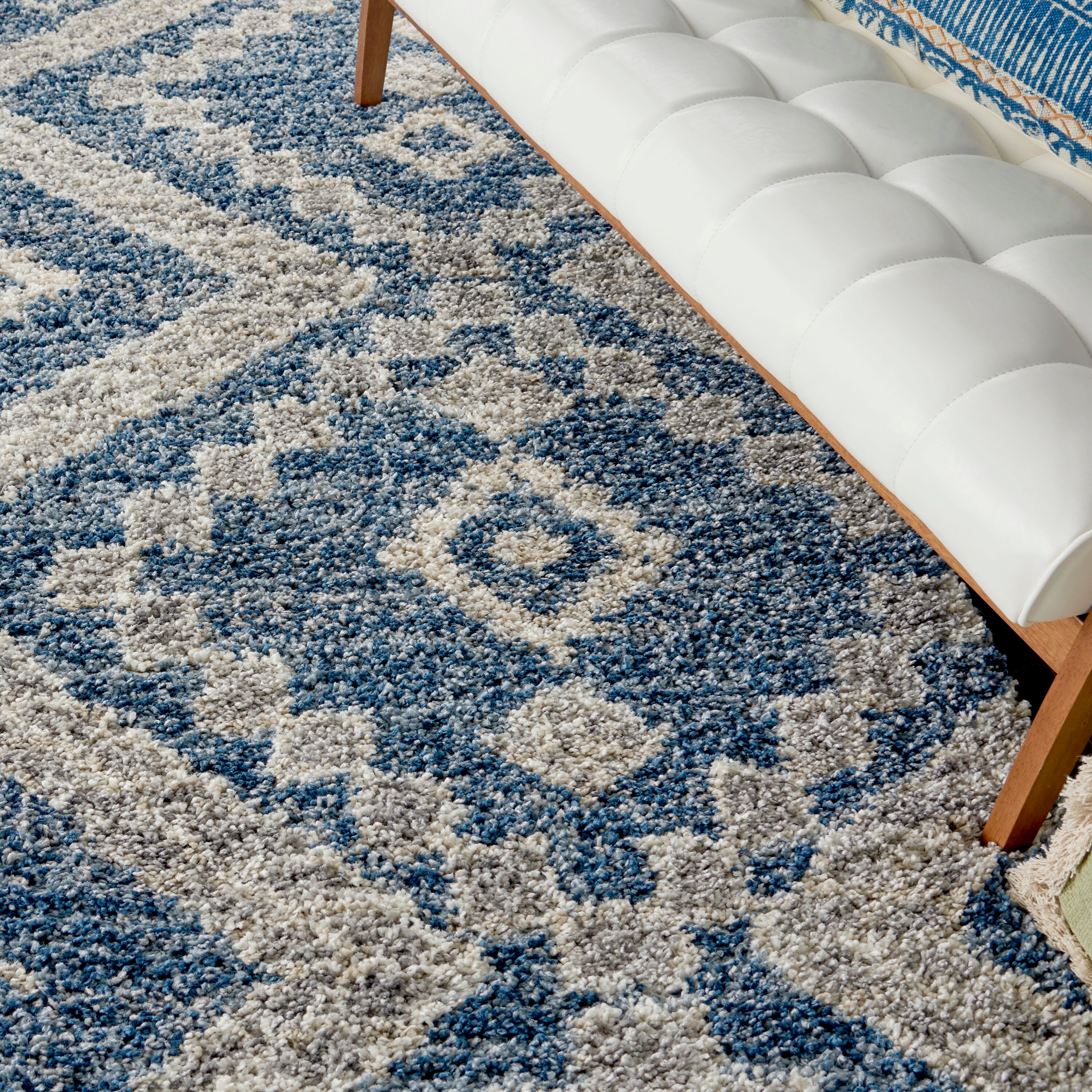 Denim Blue Diamond Shag 8' x 10' Synthetic Area Rug
