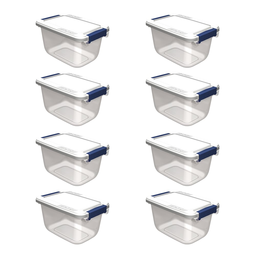 Hefty 8-Pack Small 1.625-Gallons (6.5-Quart) Clear-white-blue Weatherproof  Tote with Latching Lid at