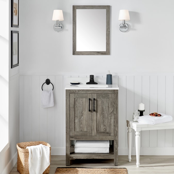 Ove Decors Charles 24 In Weathered Gray, Rustic White Bathroom Vanity 24 Inch