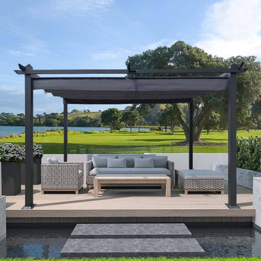 Damerin PRS1901 9.83-ft x 13.08-ft Gazebos Gray with Soft Top Roof