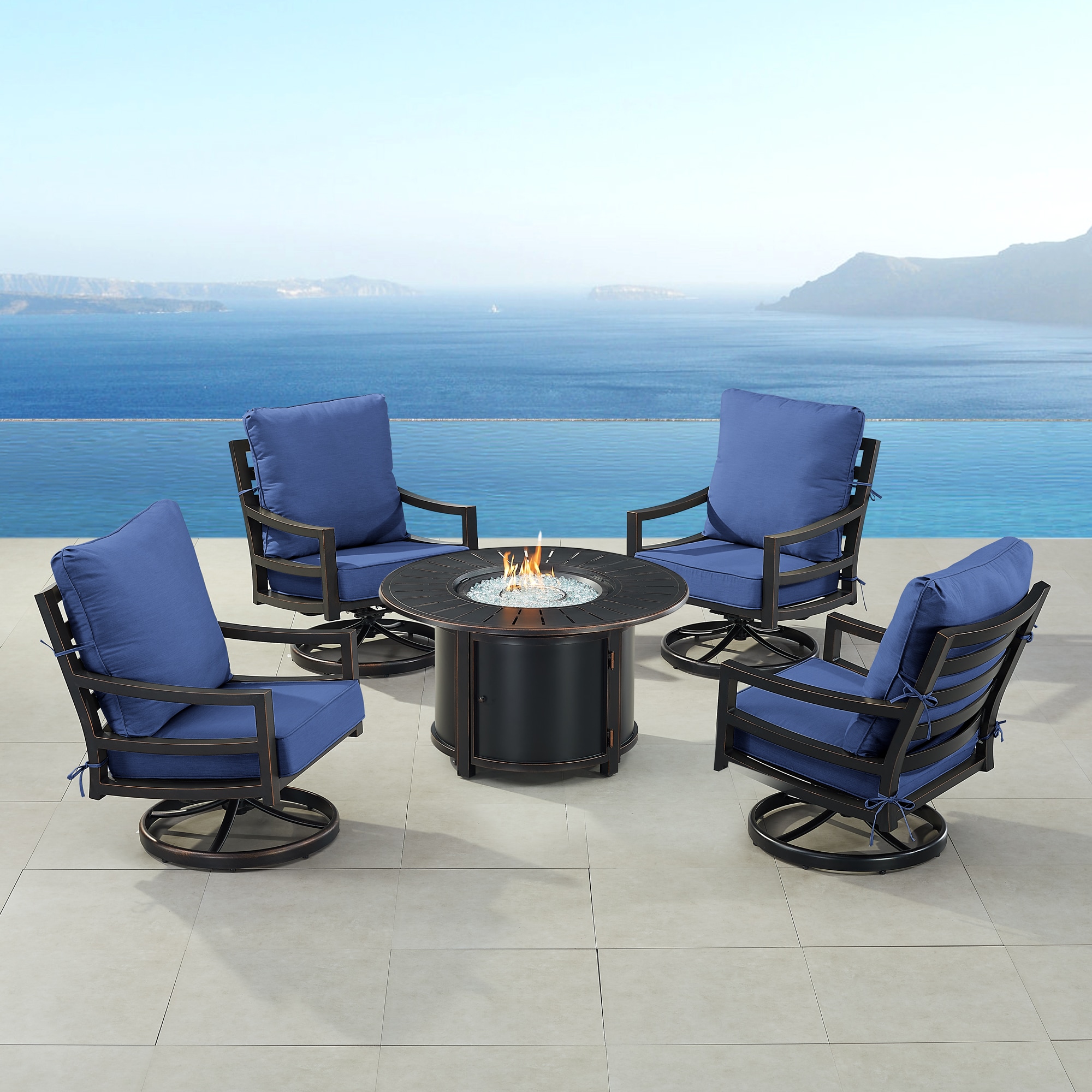 Oakland Living HUDSON4CHNOBUBLCU 15-Piece Patio Conversation Set with Blue Cushions