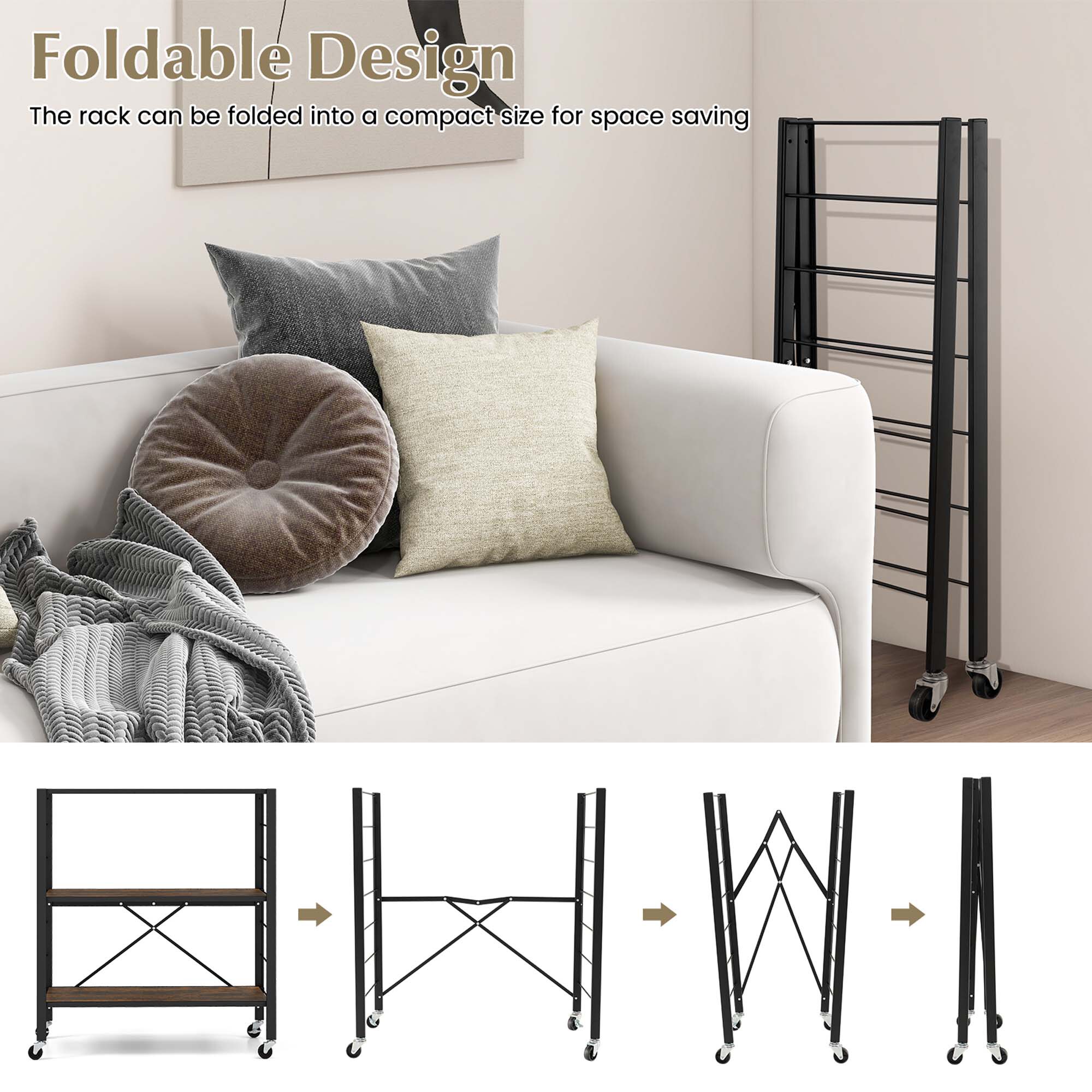 Costway Black Metal Base with Mdf Metal Top Rolling Kitchen Cart (14-in x 30-in x 34-in)