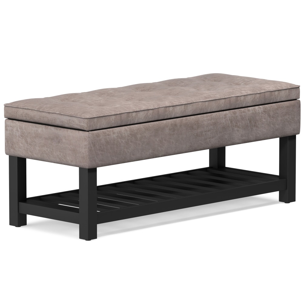 Simpli Home AXCCOSBN-01-DTP Cosmopolitan Casual Distressed Grey Taupe Faux leather Storage Ottoman