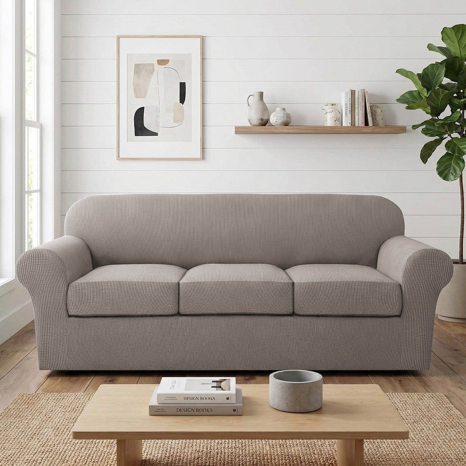 H.Versailtex  4Piece Stretch Sofa Slipcover for Cushion Sofas Taupe Large
