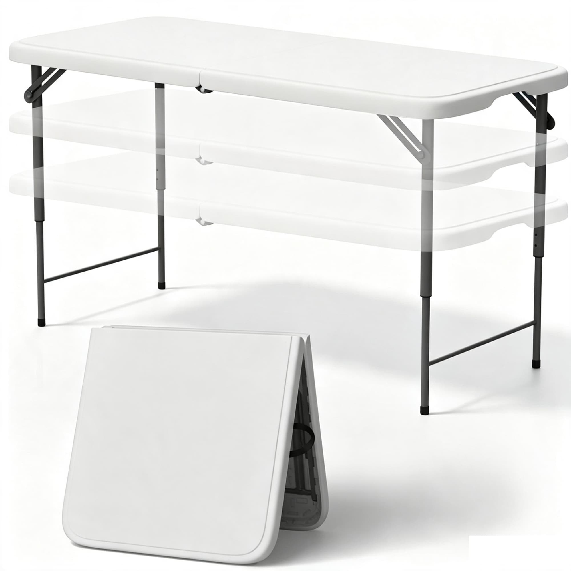 Yardgrace - 4FT Folding Table Heavy Duty Portable Utility Table Plastic Rectangle Table with 3 A...