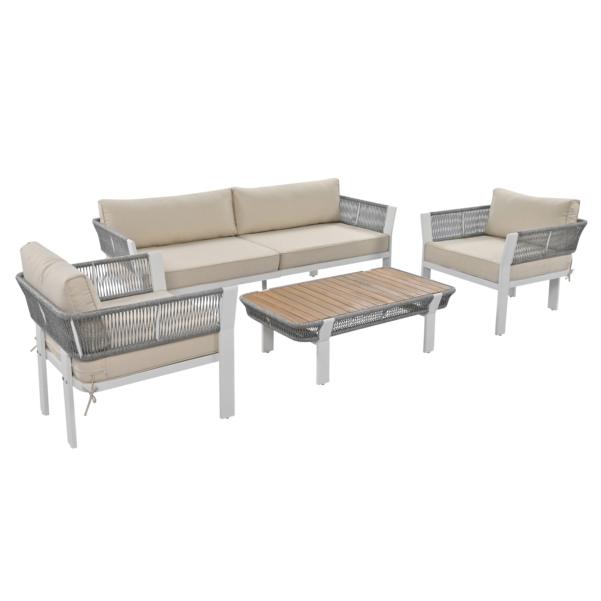 JIMSMAISON BOTRPCS04BEG-GR 4 -Piece Woven Patio Conversation Set with Tan Cushions