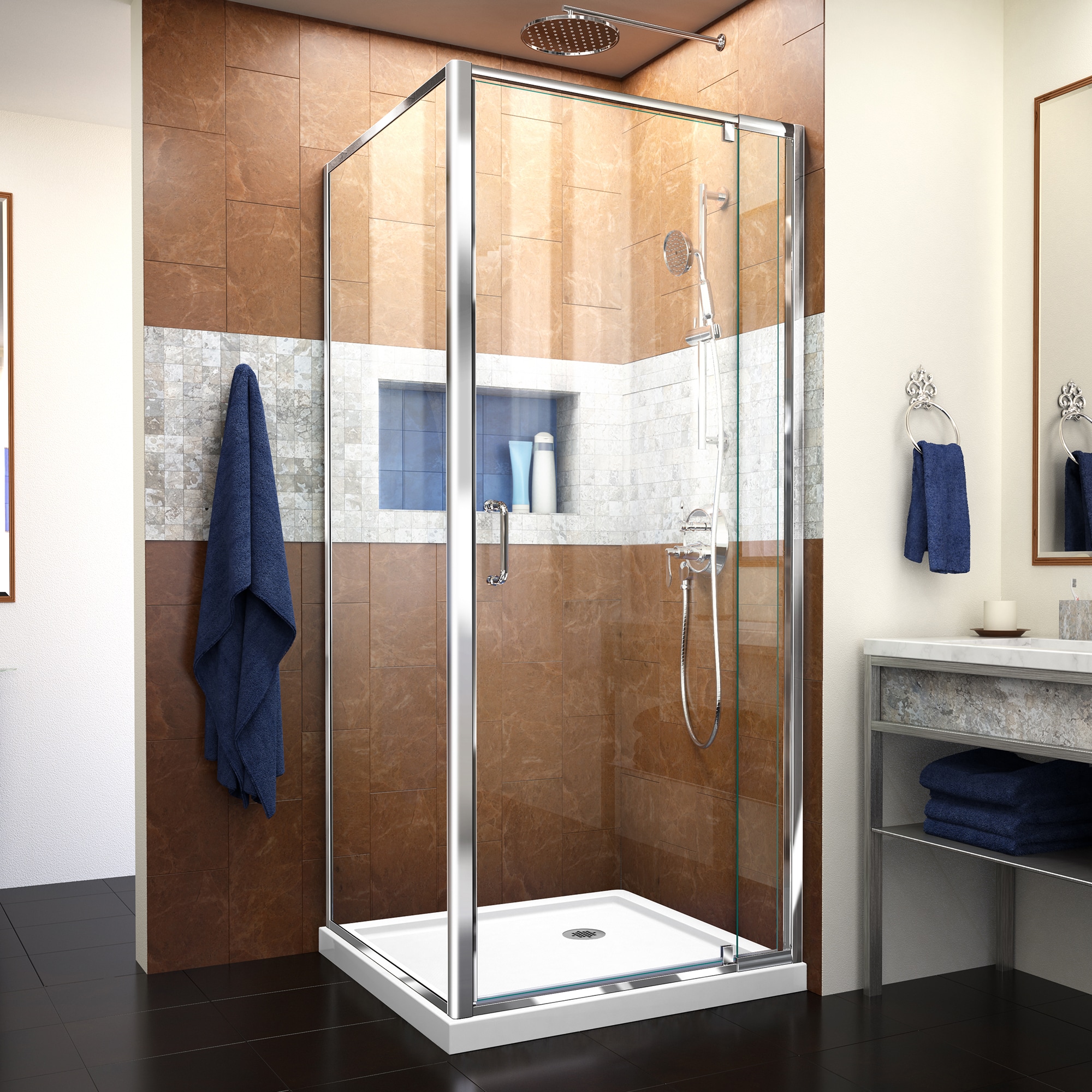 DreamLine DL-6714-01CL Flex 2 -Piece 32-in W x 32-in L x 75-in H Square Corner shower kit ( Corner Drain) Base and Door Included Chrome Hardware Included