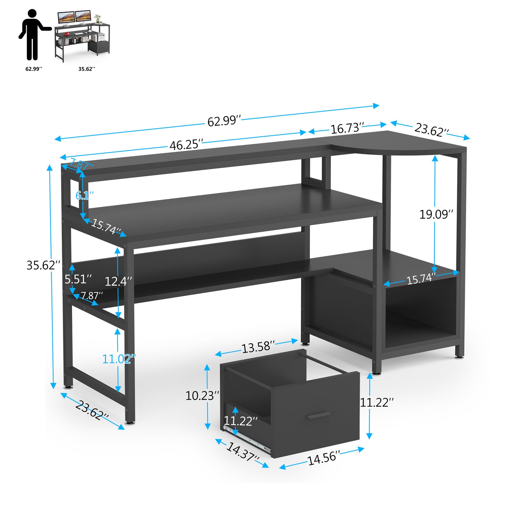 Tribesigns Hoga-J0022 63-in Black Modern/Contemporary Computer Desk ...