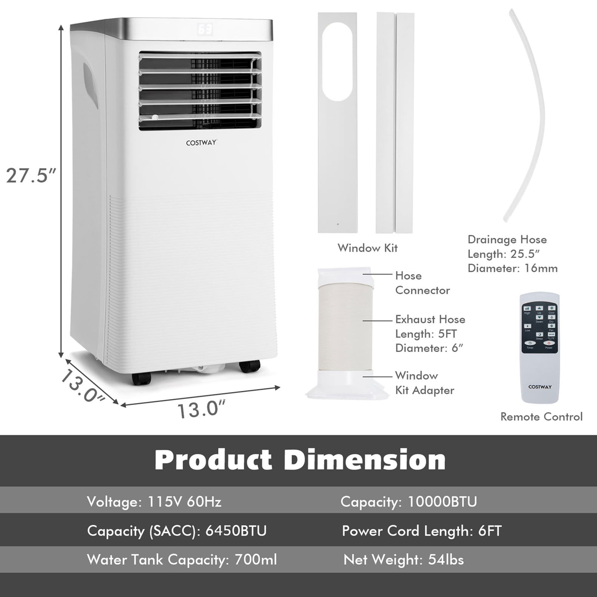 Costway 6450-BTU DOE (115-Volt) White Vented Portable Air Conditioner with Remote Cools 350-sq ft LWS00210 Sansujyuku sansujyuku.com