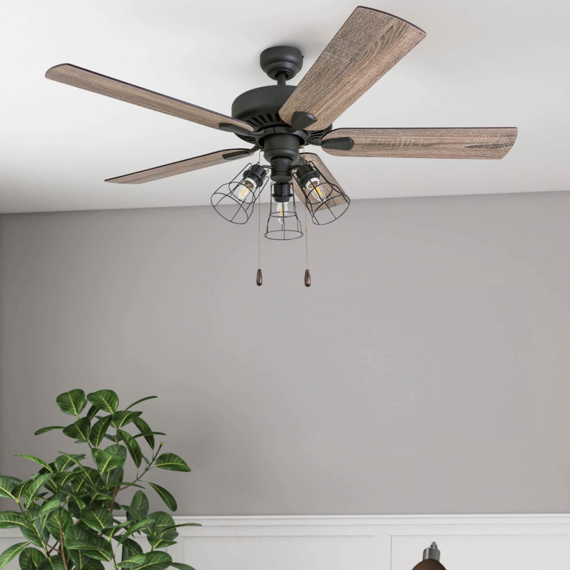 Prominence Home 50586-26 Great Lakes 52-Inches Aged bronze with Barnwood/Tumbleweed Blades Indoor Downrod mount Standard Ceiling Fan With Light ( 5 -Blade)