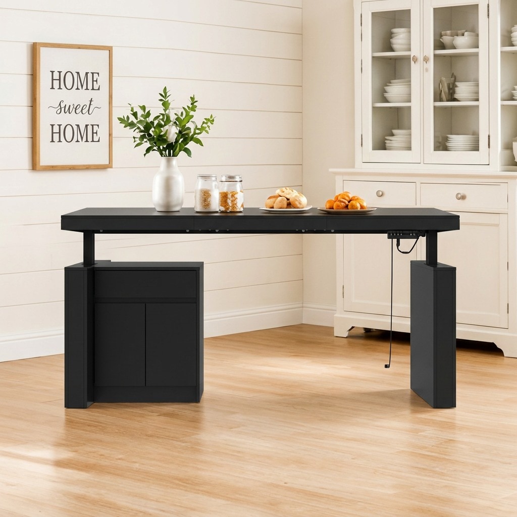 Homsee WIAWG Adjustable Height Dining Table Ergonomic Sit Stand Table with Drawer Memory Preset Controlle and Cabinet 70.9''L x 31.5''W x 44.1''H Black