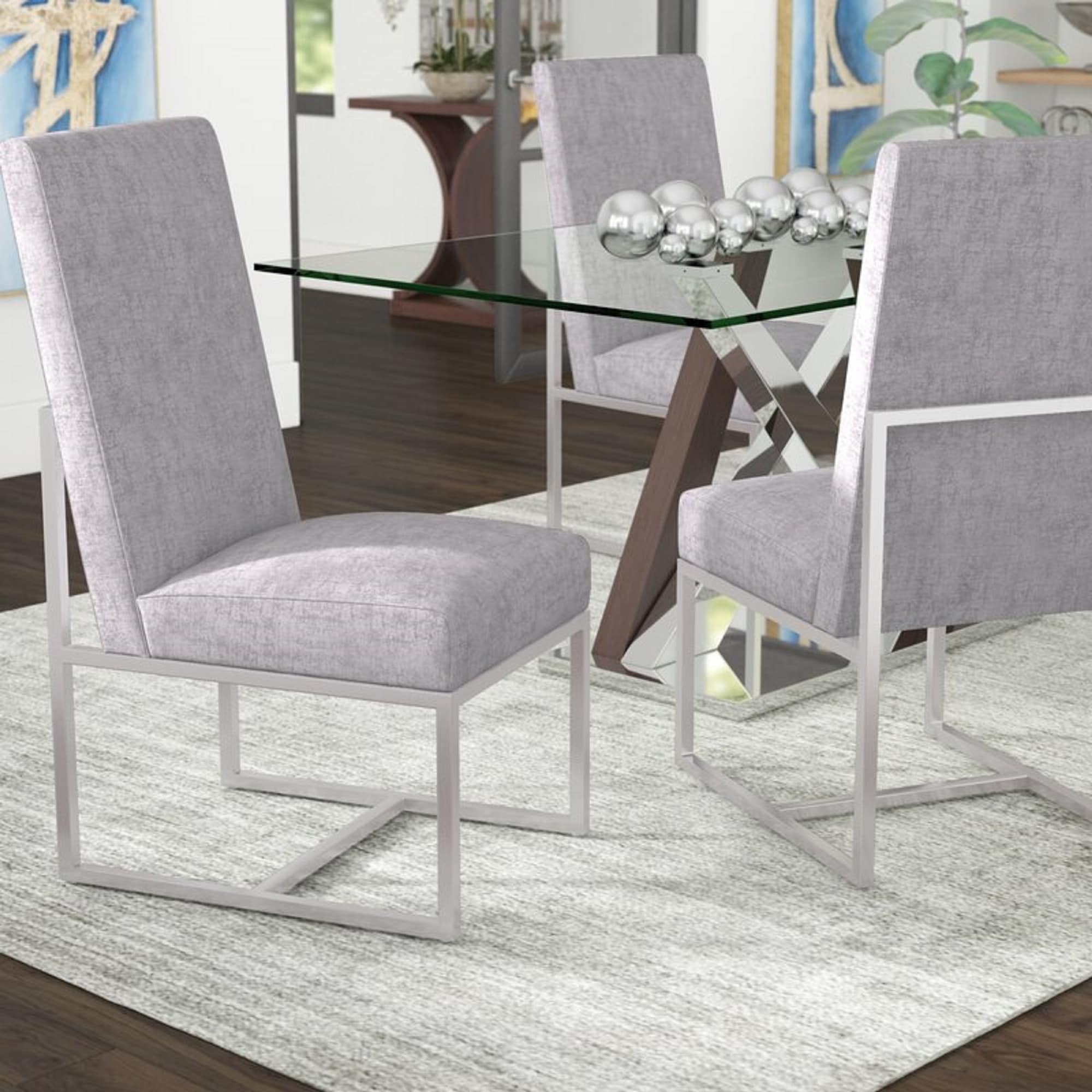 Manhattan Comfort DC030-GY Element Contemporary/Modern Velvet Upholstered Dining Side Chair (Metal Frame)