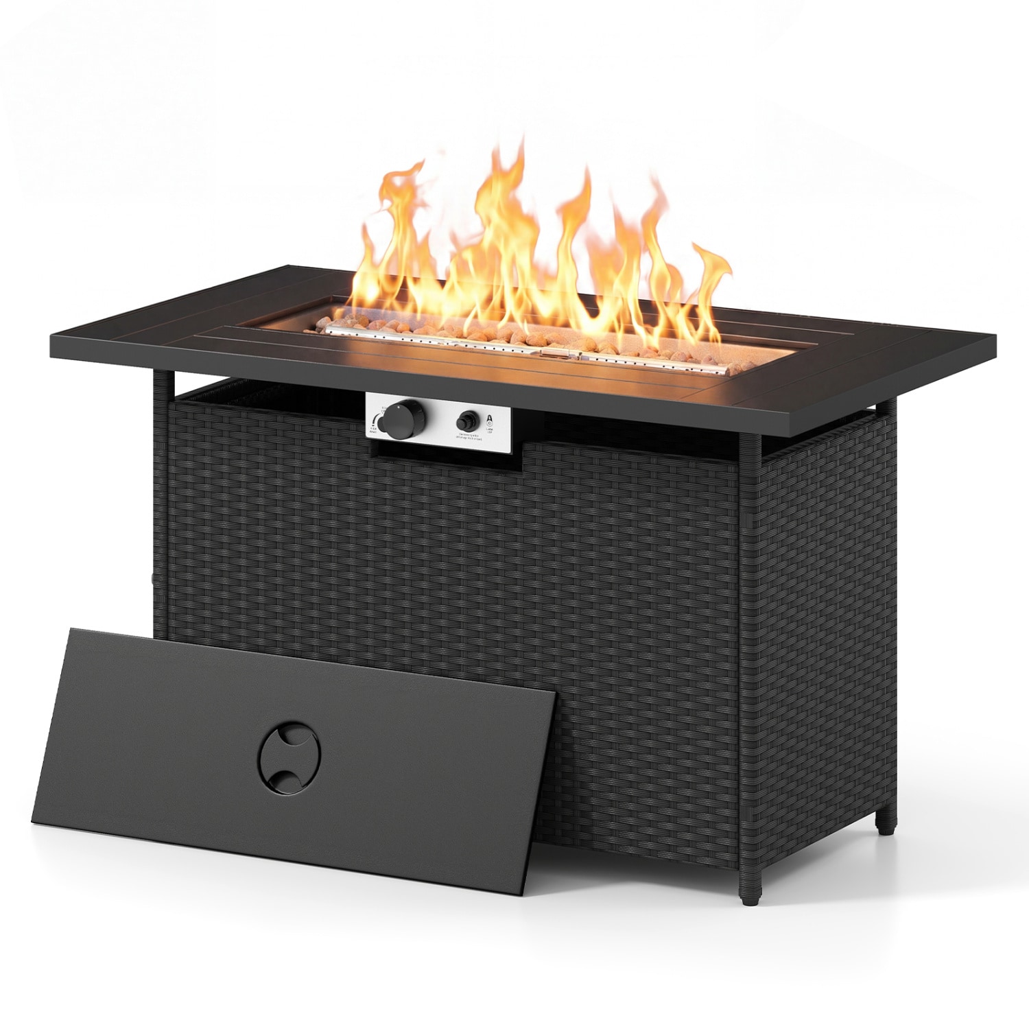 Volenca - 44.5-in 2-in-1 Propane Fire Pit Table with Rattan Frame and 50000-BTU Stainless Burner