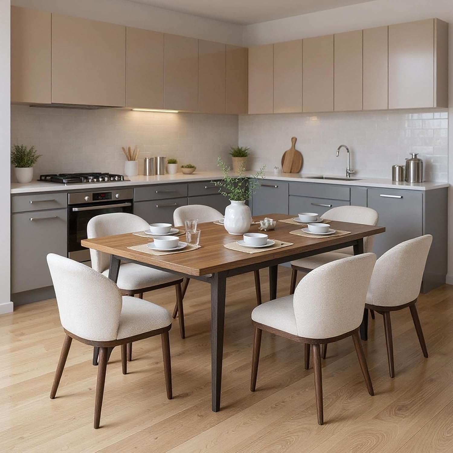 Qeetex LHF-CY-7BL67 Dining Chair Set of 6 - Modern Upholstered Kitchen Chairs with Ergonomic Back Support - 265lbs Capacity Dining Room Chairs with Wood Legs for Kitchen Dining Room Restaurant