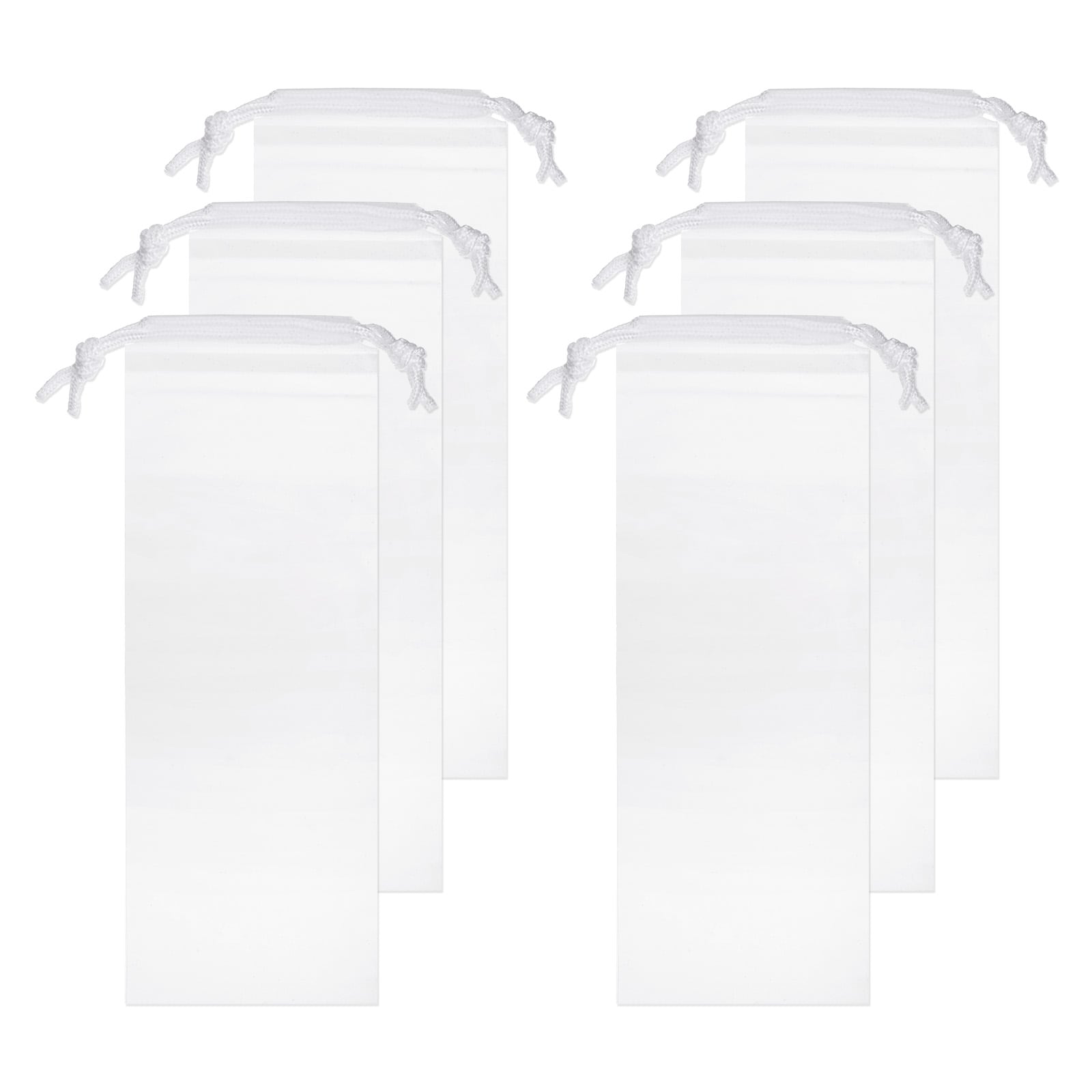 Unique Bargains 6pcs Umbrella Bags 15.4 Inch x 5.5 Inch Waterproof Folding Portable Storage Bag Reusable Wet Umbrella Sleeves with Drawstring for Outdoor Carry Travel Home Storage White