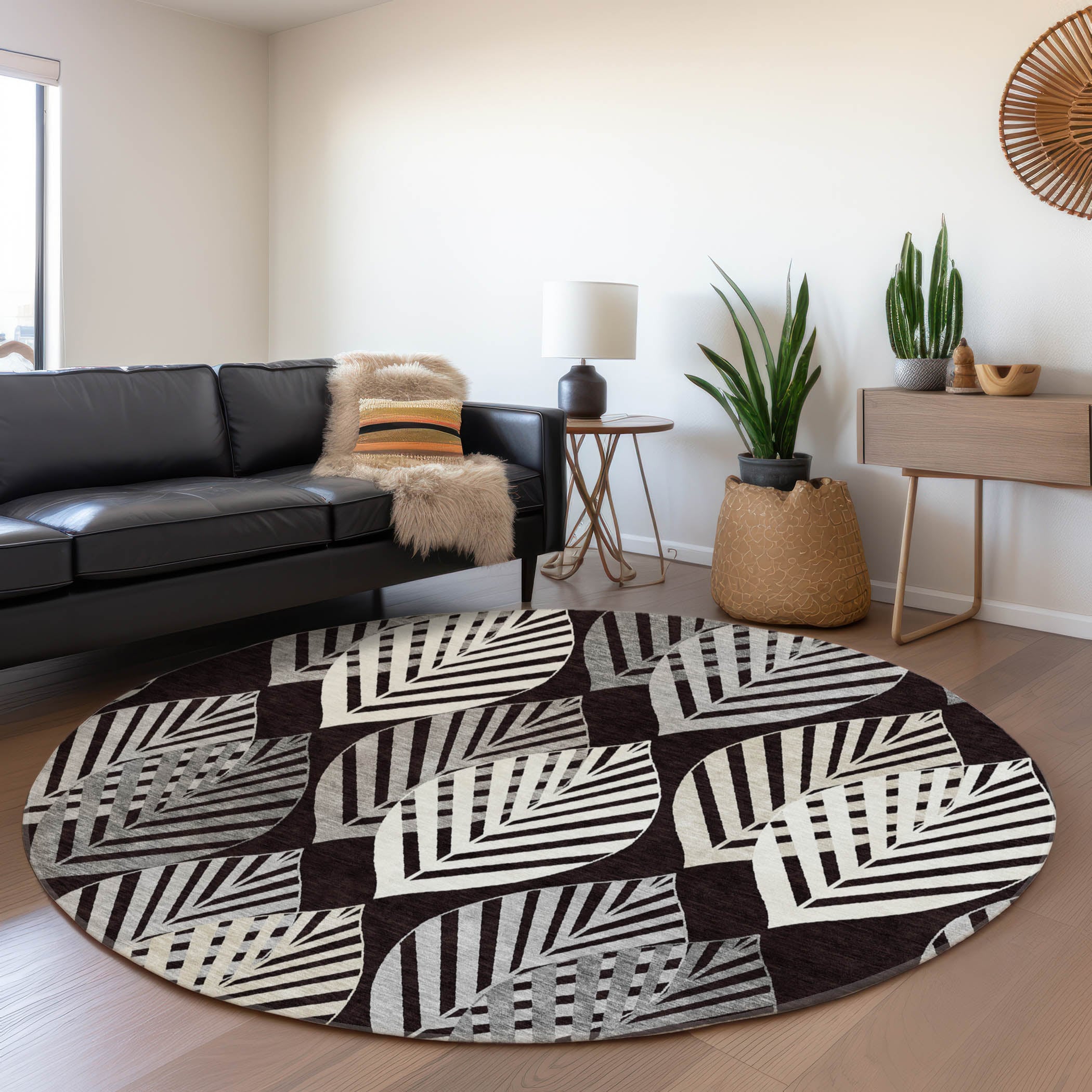 Addison Rugs ACN744BK8RO Chantille ACN744BK 8 x 8 (ft) Polyester Black Round Indoor/Outdoor Geometric Machine washable Area rug