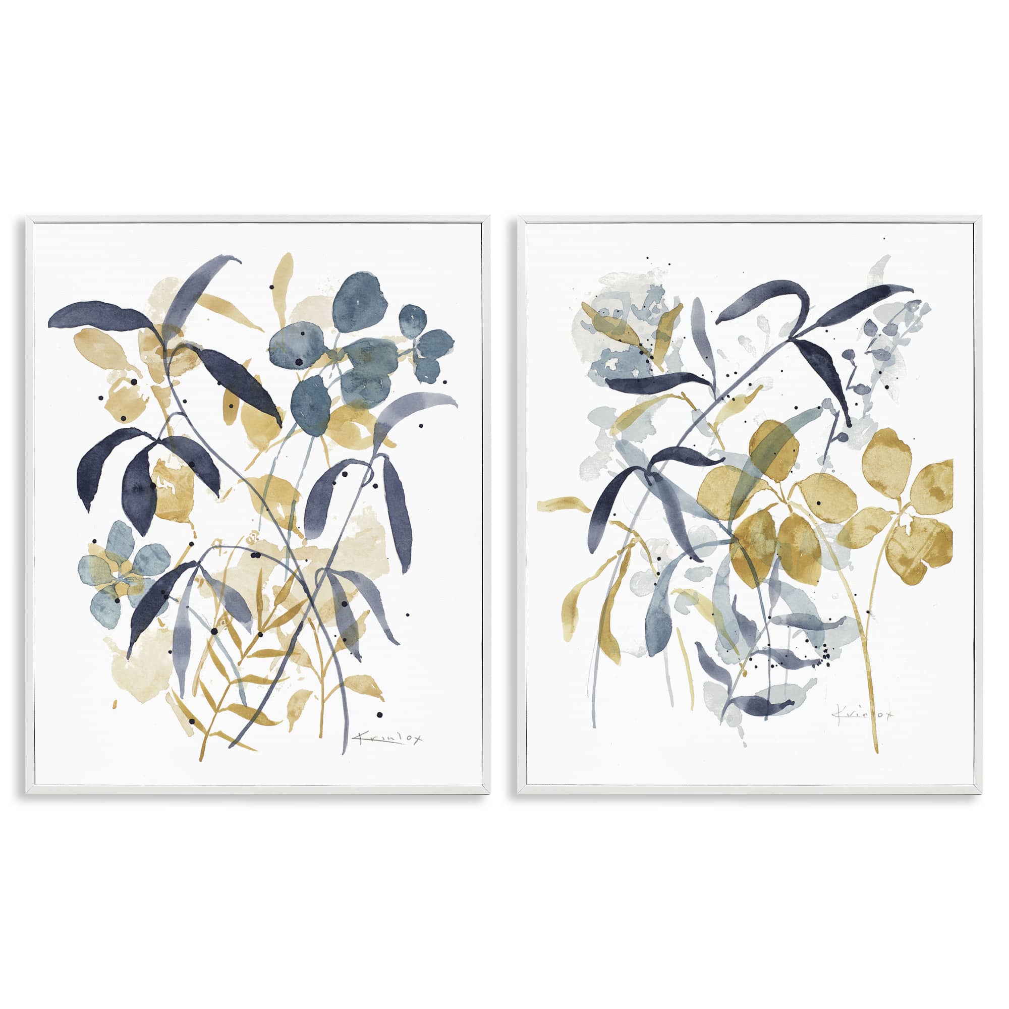 Stupell Industries B2-814-WFR-2PC-11X14 Whimsy Watercolor Botanicals 2pc Framed Giclee Set design by Krinlox