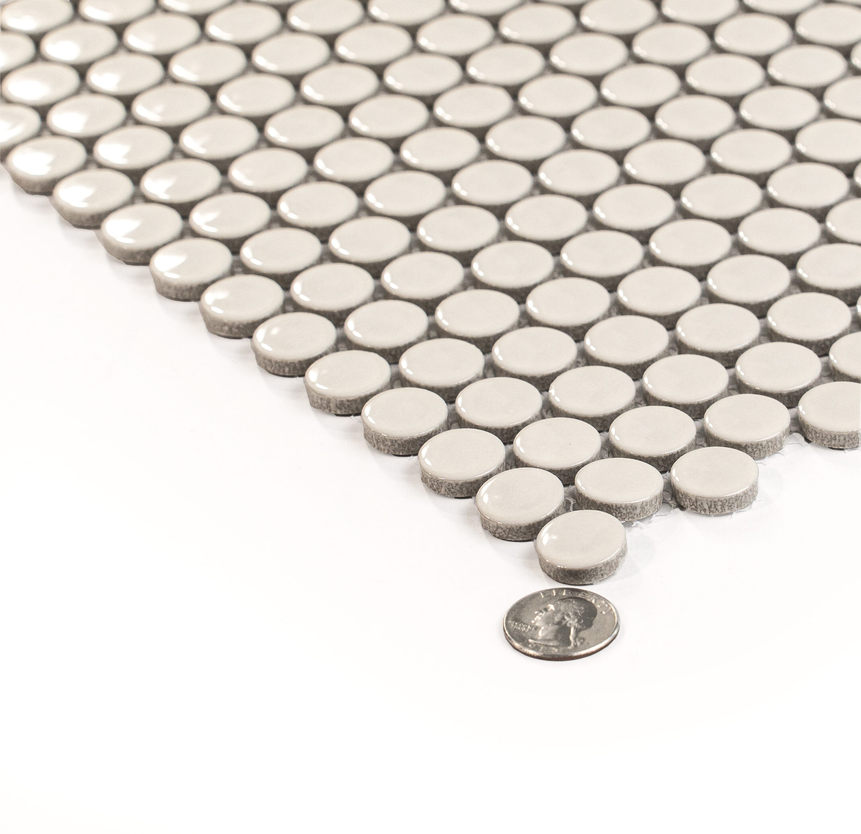 Cirkel Beige Glossy Penny Round Porcelain Mosaic Tile Sheet
