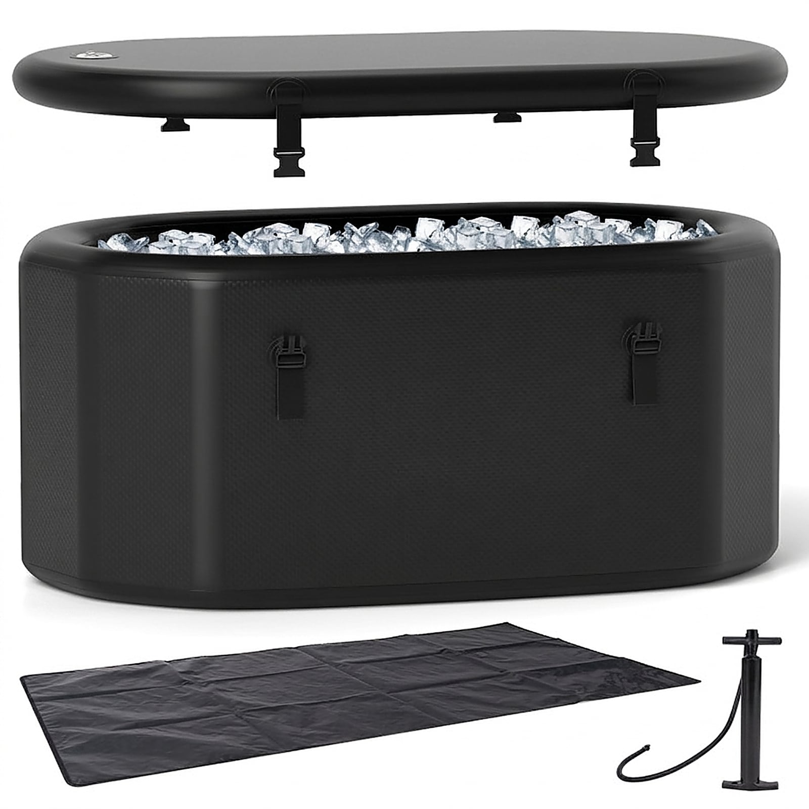 SUGIFT XL 129-Gal Oval Full Immersion 44-in x 23-in 800-lb Capacity Drop-Stitch 7-Layer Insulated Cold Therapy Tub With Cover And Hand Pump Ice Bath Tub