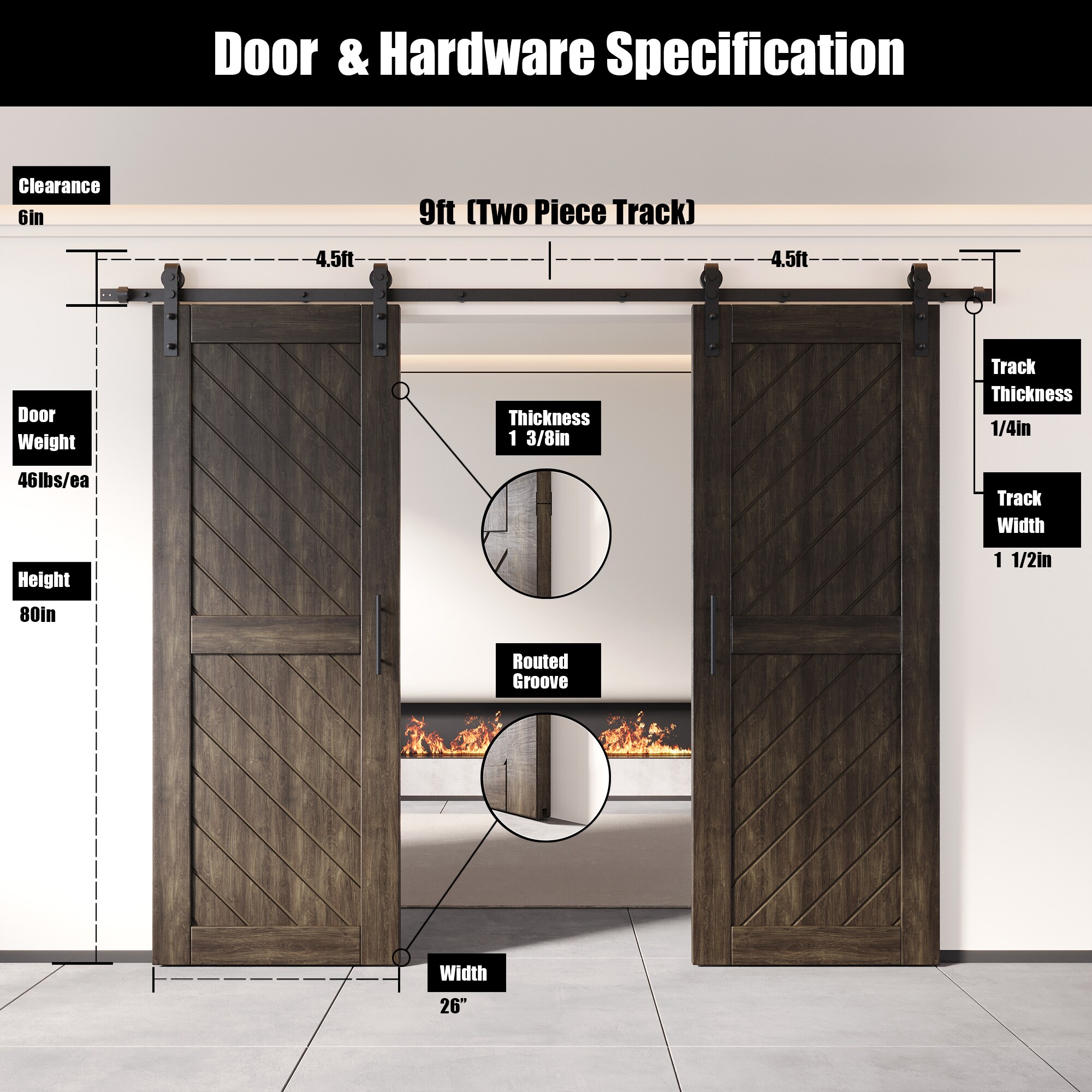 HOMACER YT2H108C-XT2-2680-EB Barn-Doors - View #2