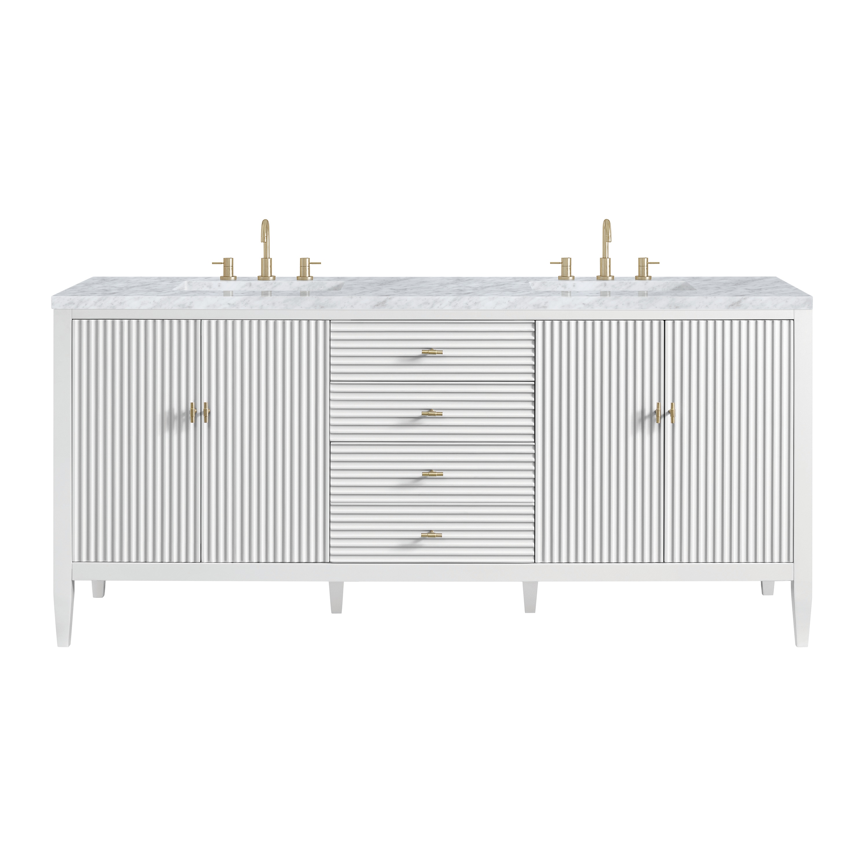 James Martin Vanities 485-V72-BW-3CAR Myrrin 72-in Bright White Undermount Double Sink Bathroom Vanity with Carrara Marble Top